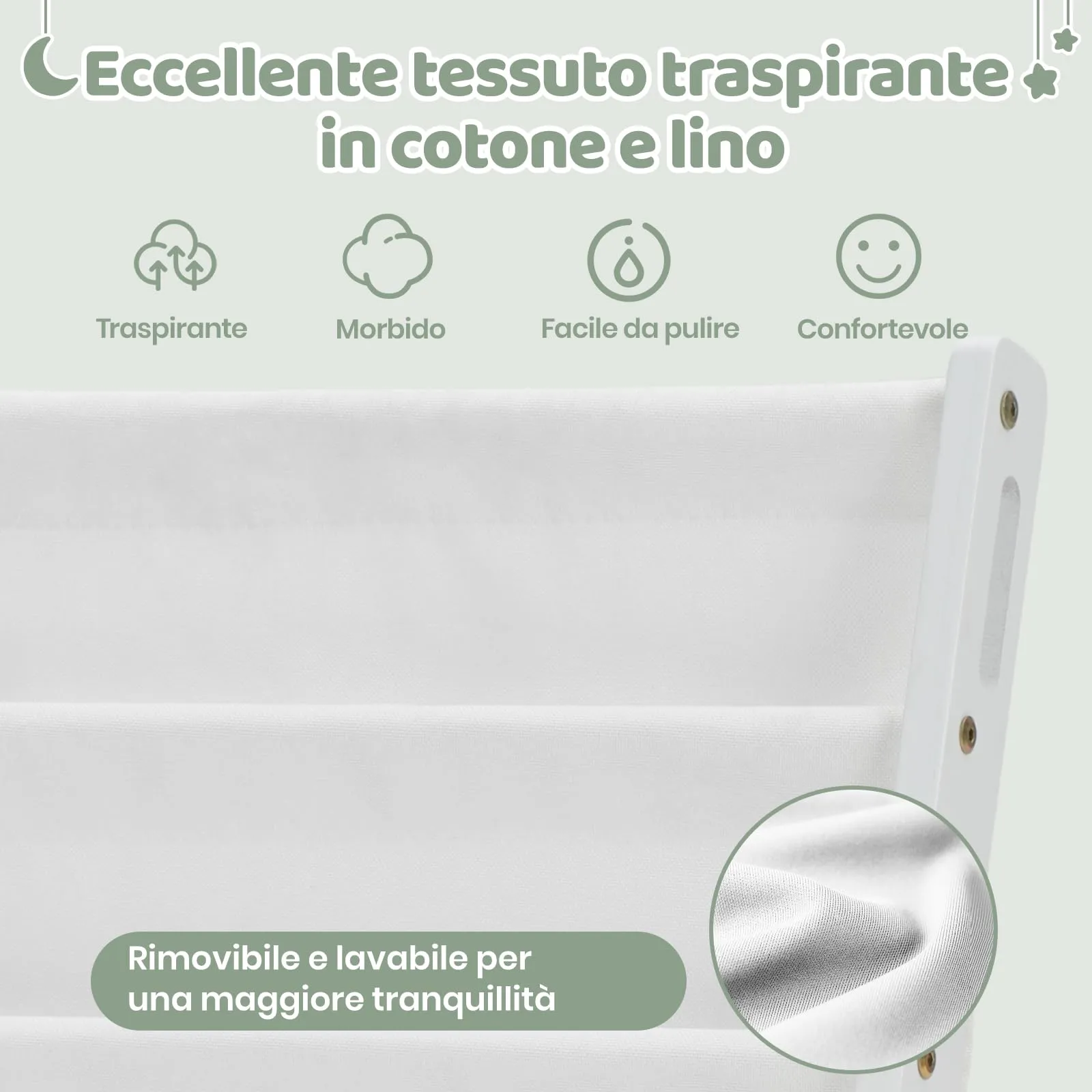 COSYLAND Libreria Montessori per Bambini con 6 Scomparti in Tessuto Oxford e Legno Naturale, Bianca - immagine 6