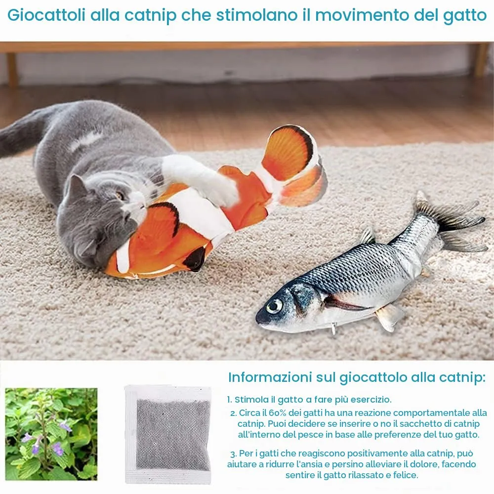 Nepfaivy Giocattolo Interattivo per Gatti, Pesce Elettrico con Erba Gatta, Carpa e Pesce Pagliaccio - immagine 2