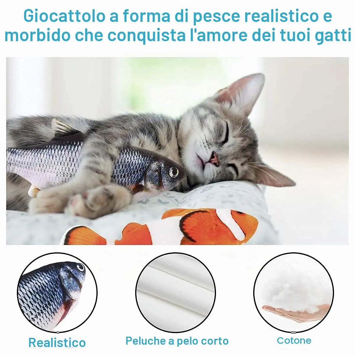 Nepfaivy Giocattolo Interattivo per Gatti, Pesce Elettrico con Erba Gatta, Carpa e Pesce Pagliaccio - immagine 4
