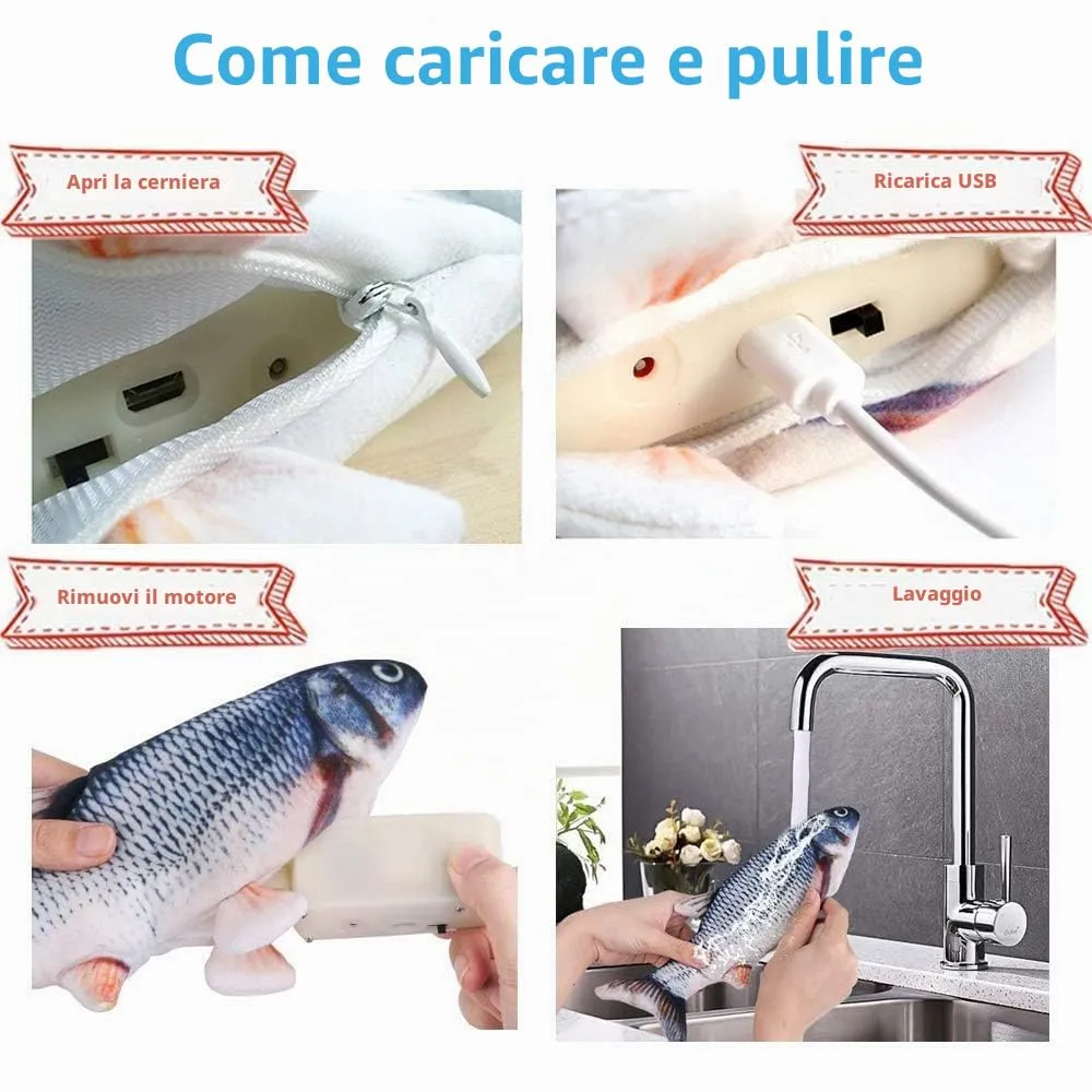 Nepfaivy Giocattolo Interattivo per Gatti, Pesce Elettrico con Erba Gatta, Carpa e Pesce Pagliaccio - immagine 5