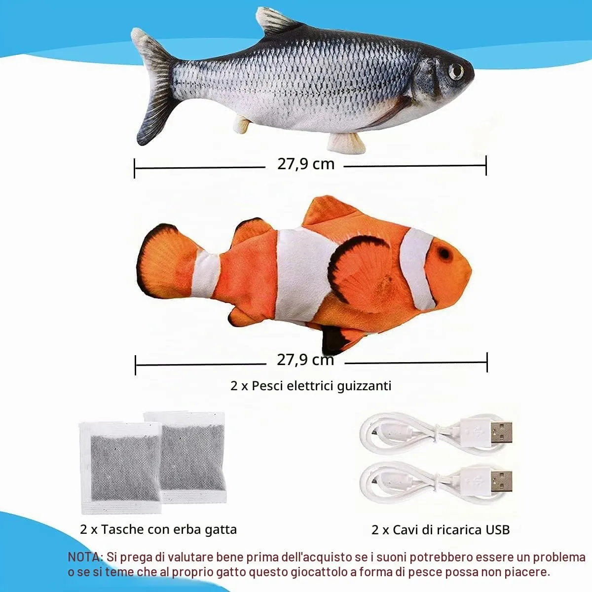 Nepfaivy Giocattolo Interattivo per Gatti, Pesce Elettrico con Erba Gatta, Carpa e Pesce Pagliaccio - immagine 6