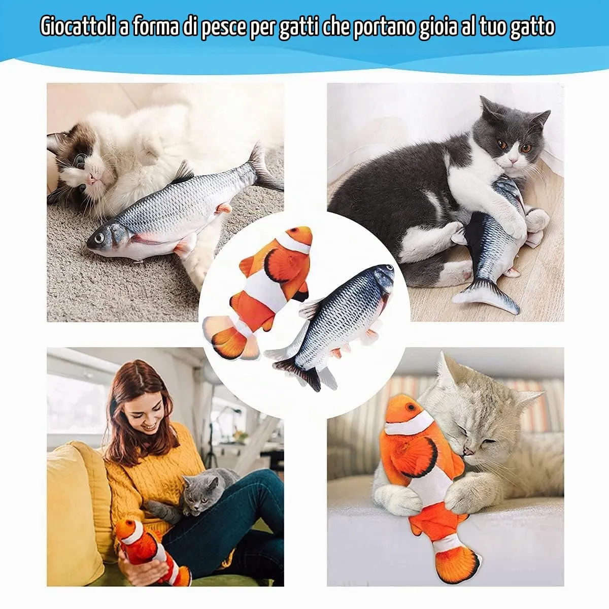 Nepfaivy Giocattolo Interattivo per Gatti, Pesce Elettrico con Erba Gatta, Carpa e Pesce Pagliaccio - immagine 7