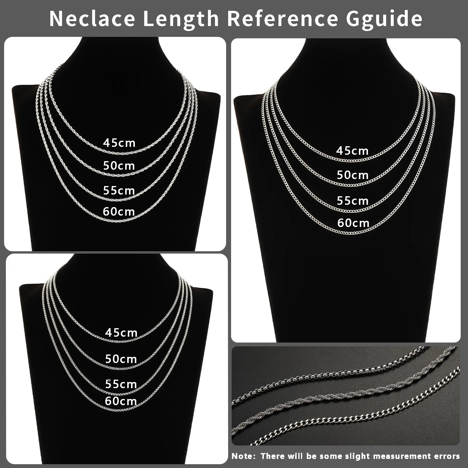 Esmoly Set 3 Collane Uomo Cuban Chain in Acciaio Inossidabile (Nero, 45cm/6mm) - immagine 6