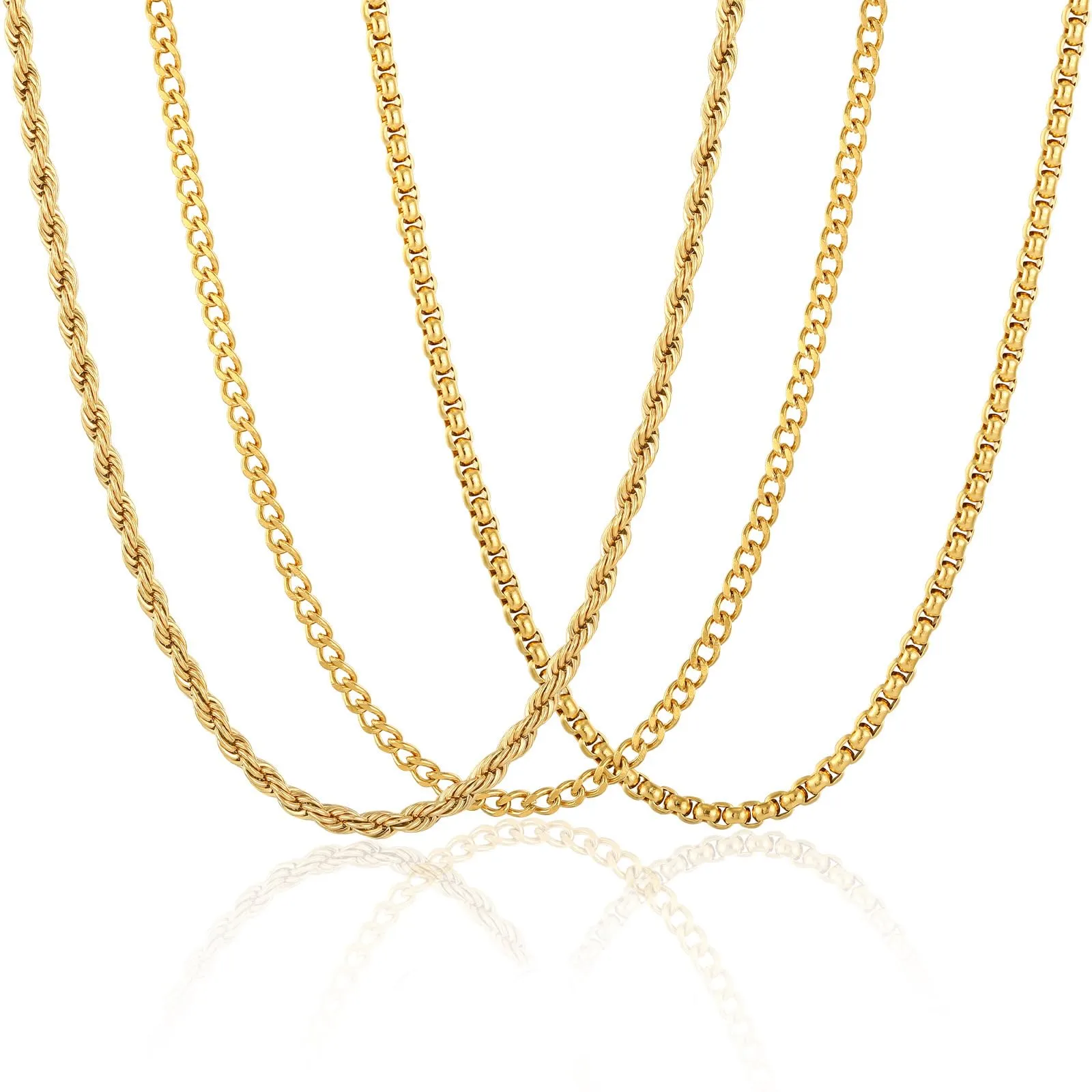Esmoly Set 3 Collane Uomo Cuban Chain in Acciaio Inossidabile, Oro, 60cm/4mm - immagine 1
