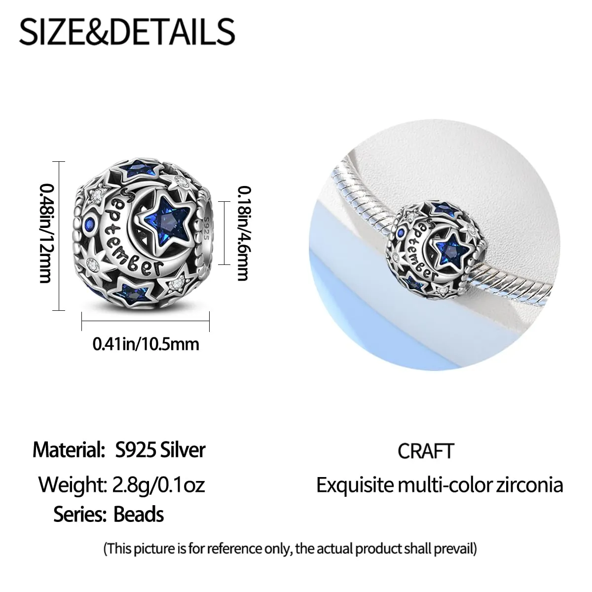 TINSLO Bead Charm in Argento Sterling 925 con Cubic Zirconia per Braccialetti e Collane Europee - immagine 5