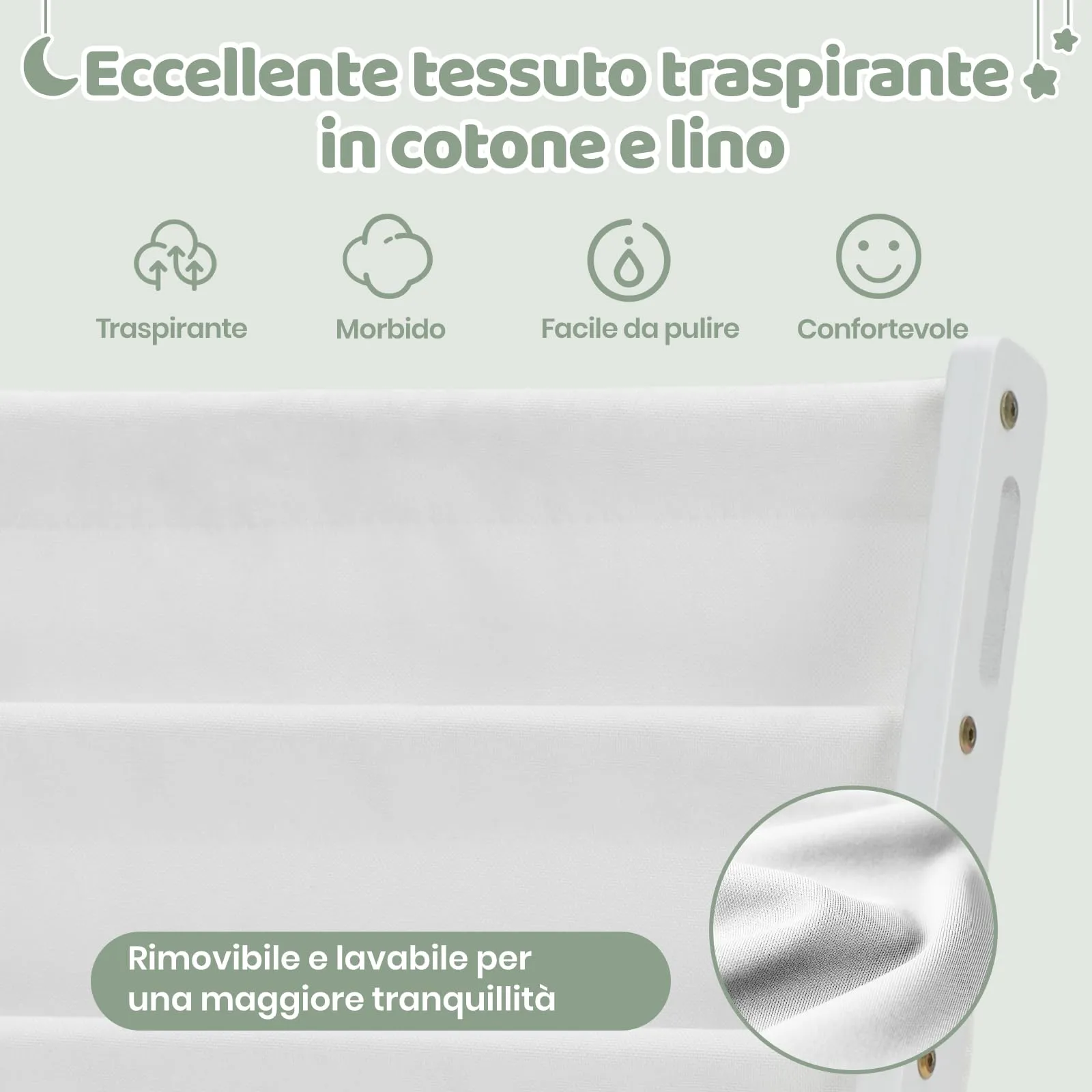 COSYLAND Libreria Montessori per Bambini in Legno Naturale e Tessuto Oxford, 6 Scomparti, Bianca - immagine 6