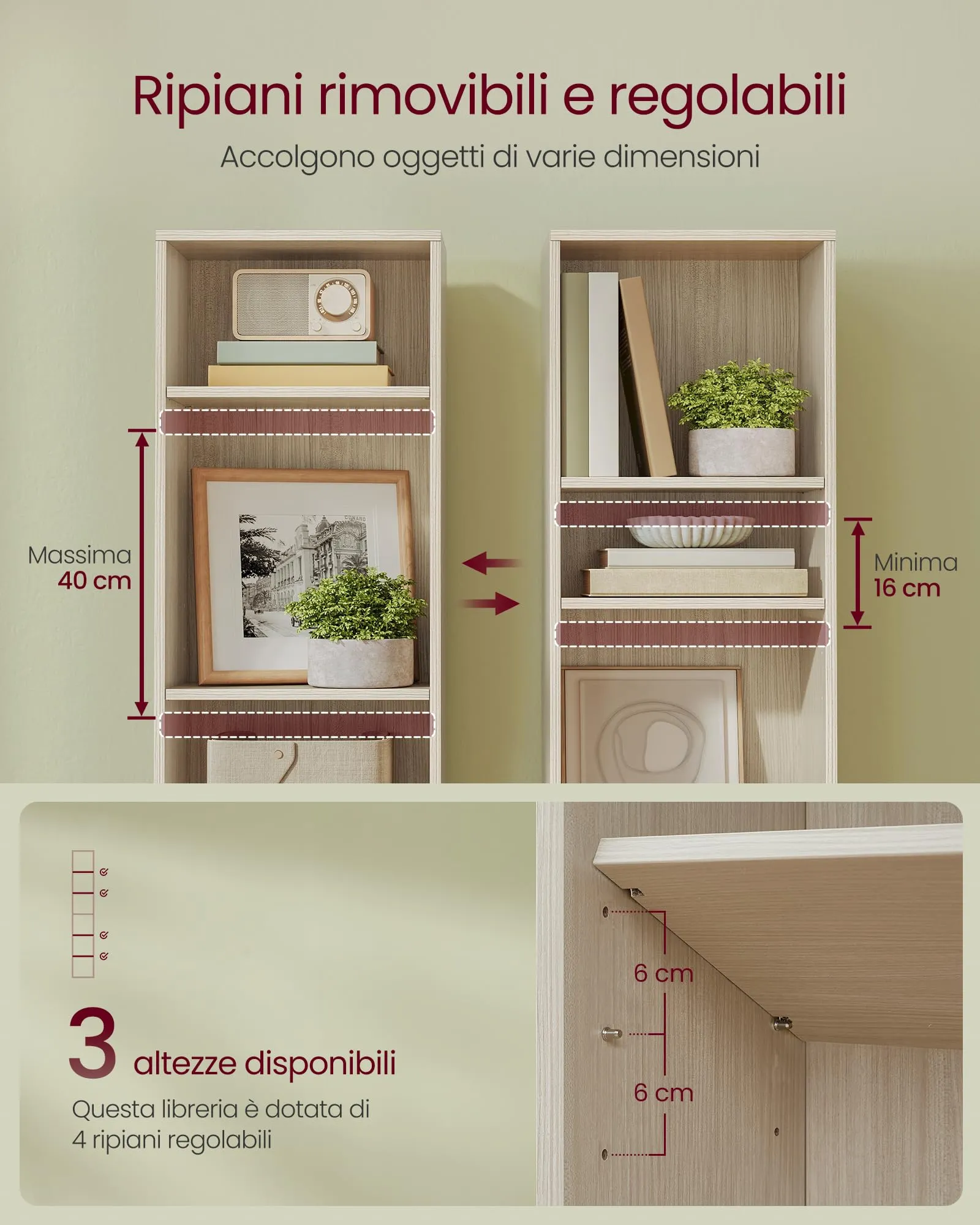 VASAGLE Custos Libreria a 6 Ripiani, Stile Industriale, 24 x 40 x 178,5 cm, Beige Naturale LBC167L01 - immagine 3