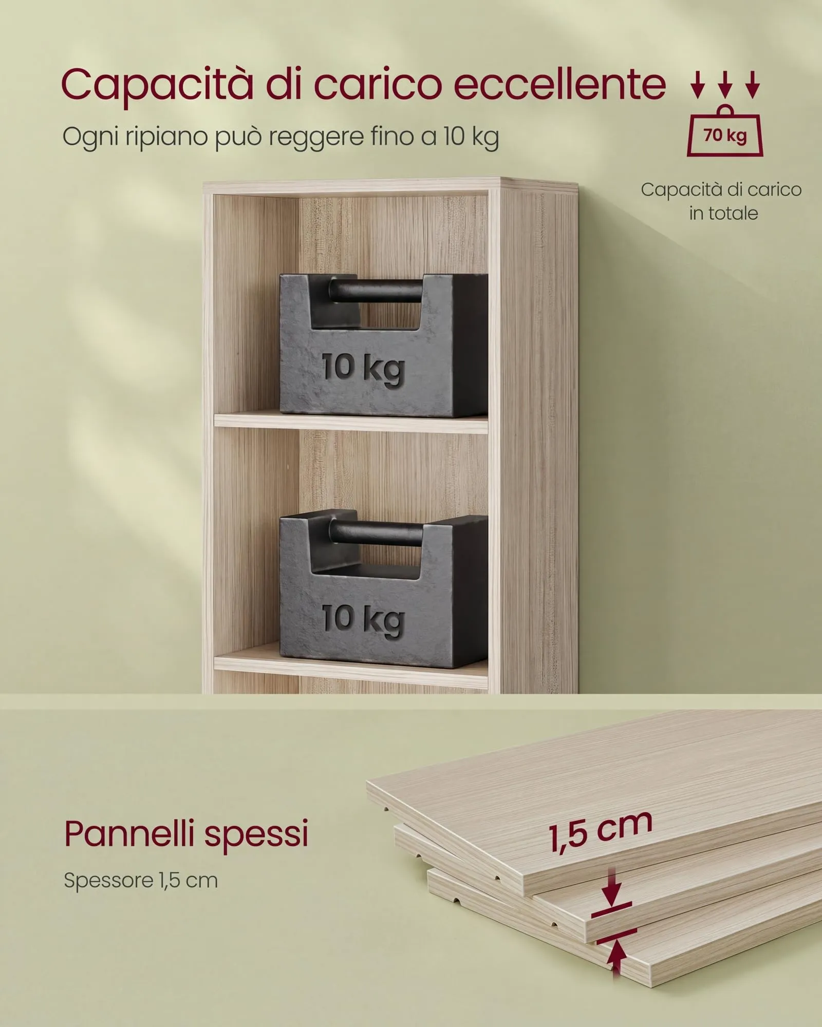 VASAGLE Custos Libreria a 6 Ripiani, Stile Industriale, 24 x 40 x 178,5 cm, Beige Naturale LBC167L01 - immagine 7