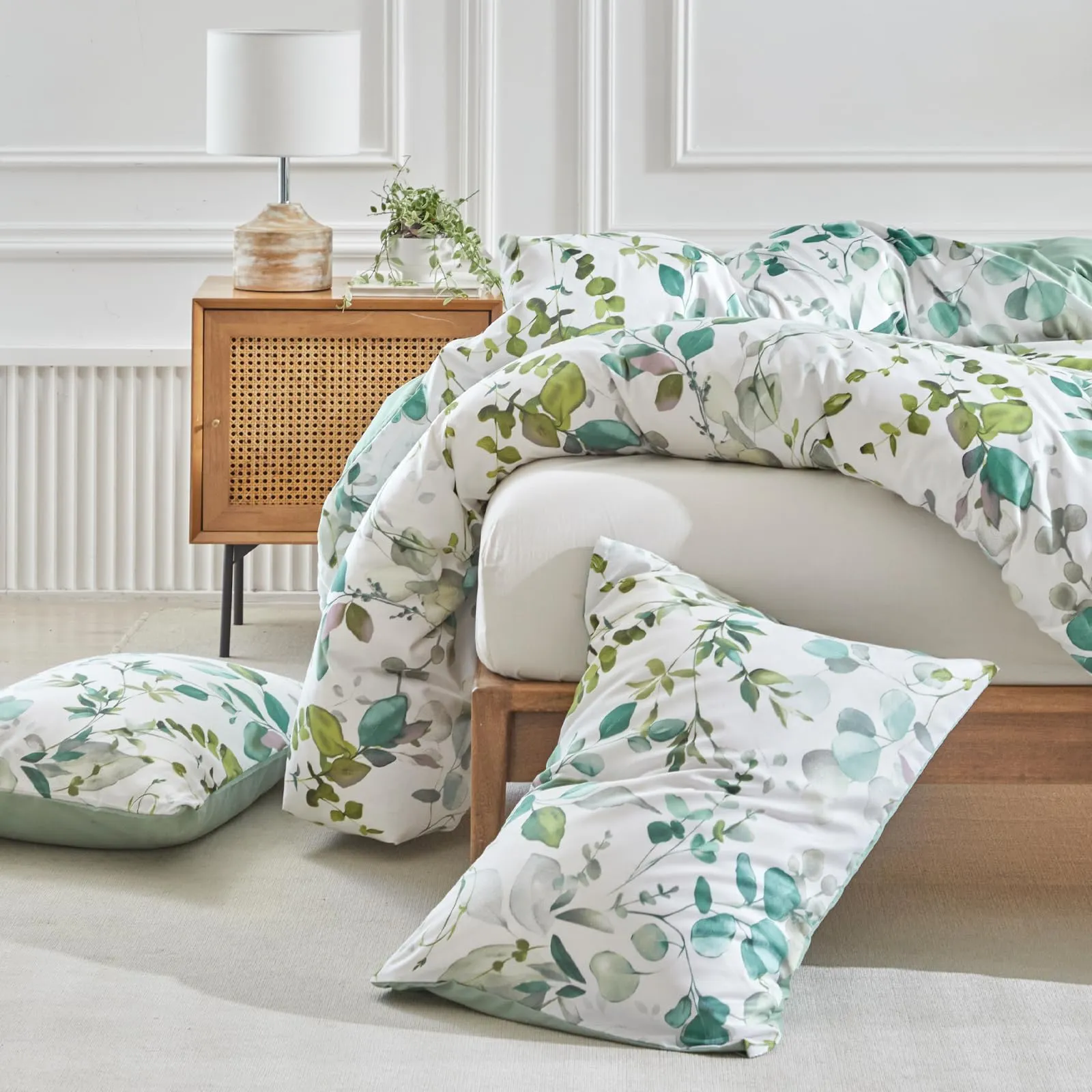 Tokokimo Set Copripiumino Matrimoniale 3 Pezzi in Microfibra con Motivo a Ramoscelli e Foglie, 260x240cm, Verde - immagine 3