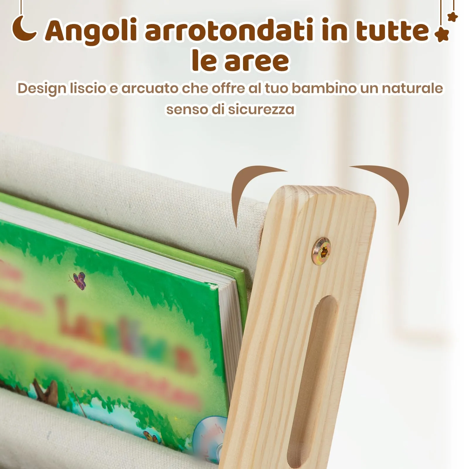 COSYLAND Libreria Montessori per Bambini in Legno Naturale con 6 Scomparti in Tessuto Oxford - immagine 7