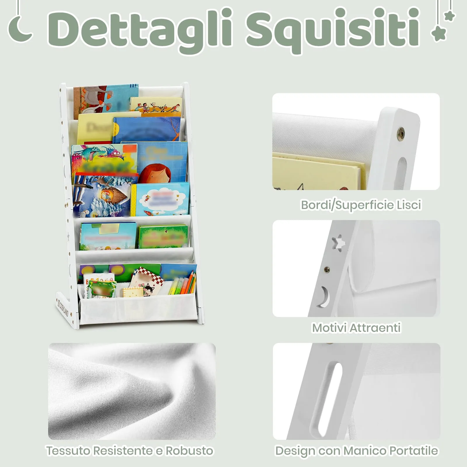 COSYLAND Libreria Frontale per Bambini, 6 Ripiani, Medium, Bianca - immagine 3