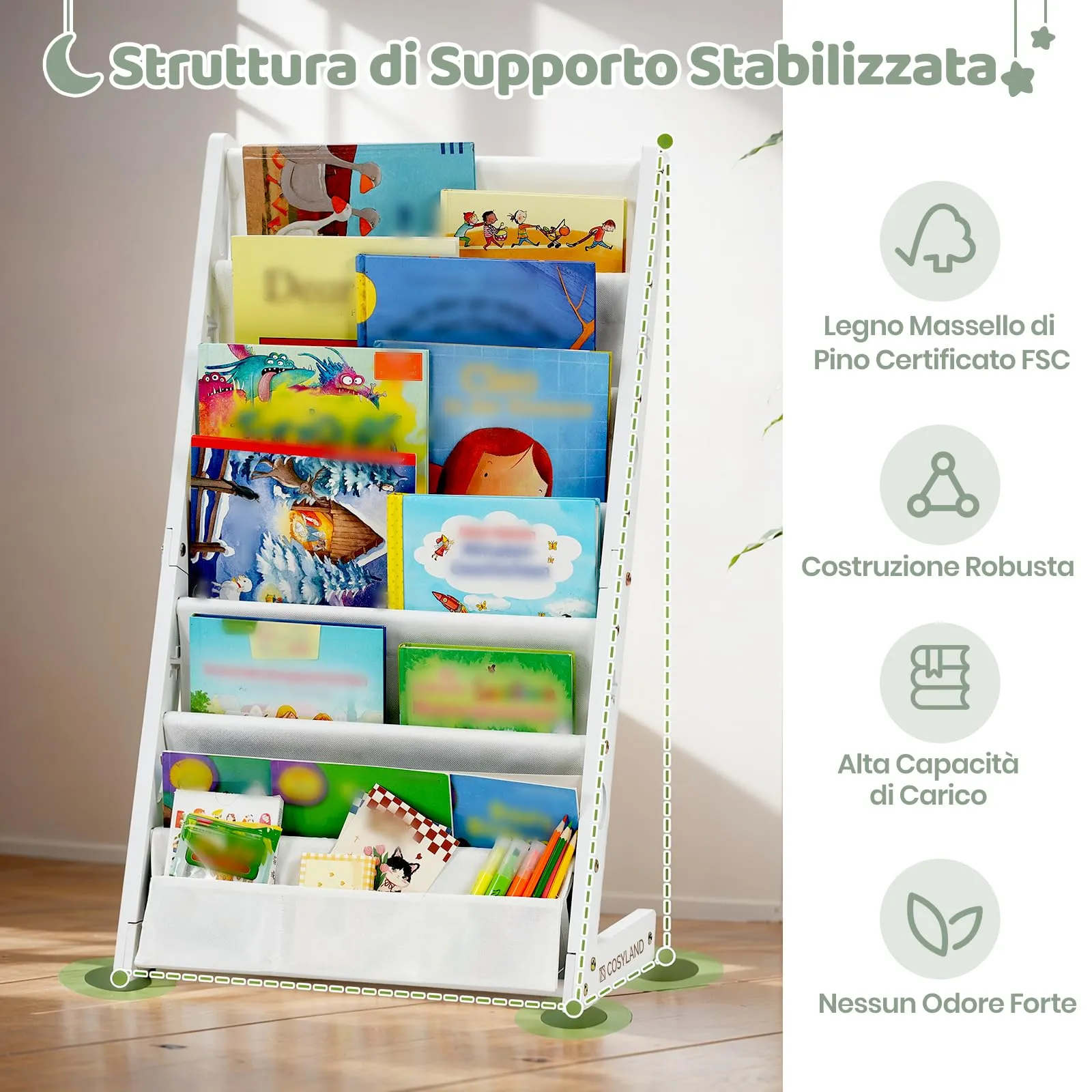 COSYLAND Libreria Frontale per Bambini, 6 Ripiani, Medium, Bianca - immagine 4
