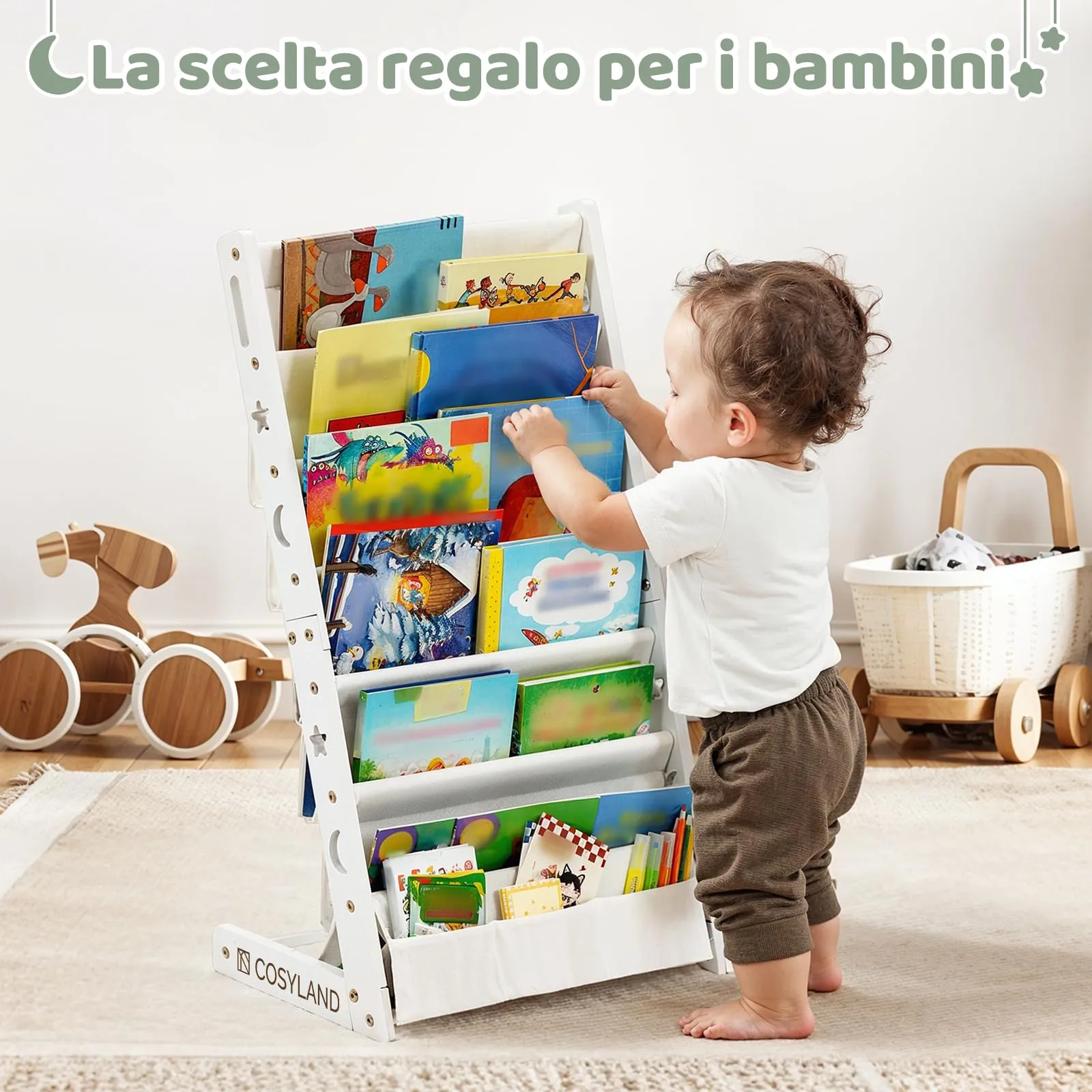 COSYLAND Libreria Frontale per Bambini, 6 Ripiani, Medium, Bianca - immagine 8