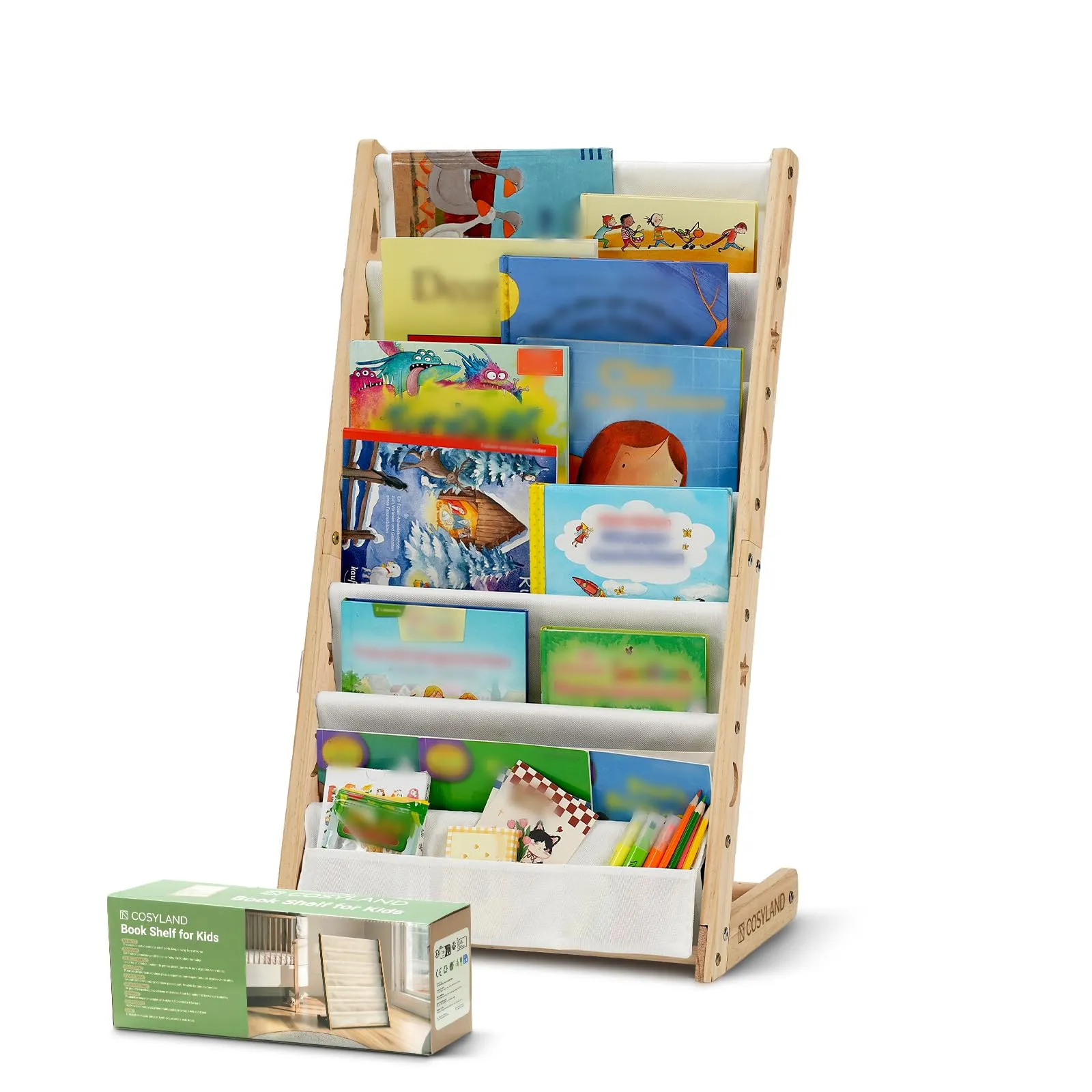 COSYLAND Libreria Montessori per Bambini con 6 Scomparti in Tessuto Oxford e Legno Naturale - immagine 9
