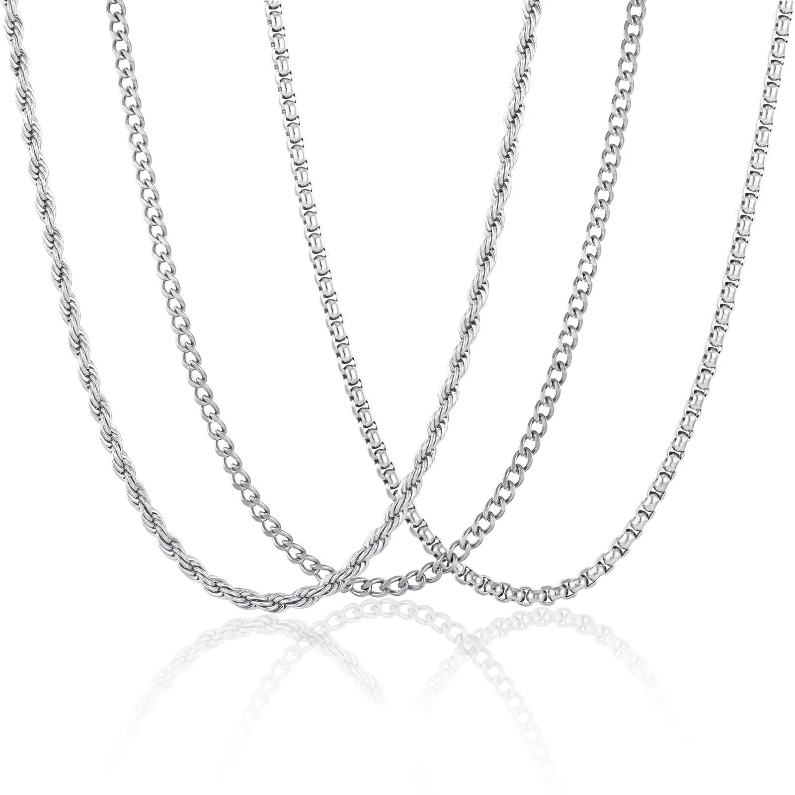 Esmoly Set 3 Collane Uomo Cuban Chain in Acciaio Inossidabile (Argento, 55cm/3mm) - immagine 1