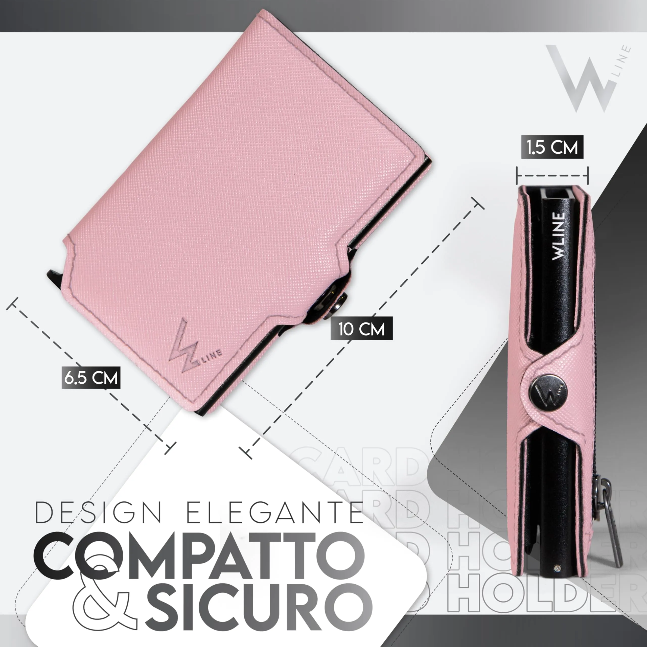 WLine Portafoglio Donna Piccolo con Portamonete RFID in Pelle PU, Rosa e Nero Saffiano, con Zip - immagine 2