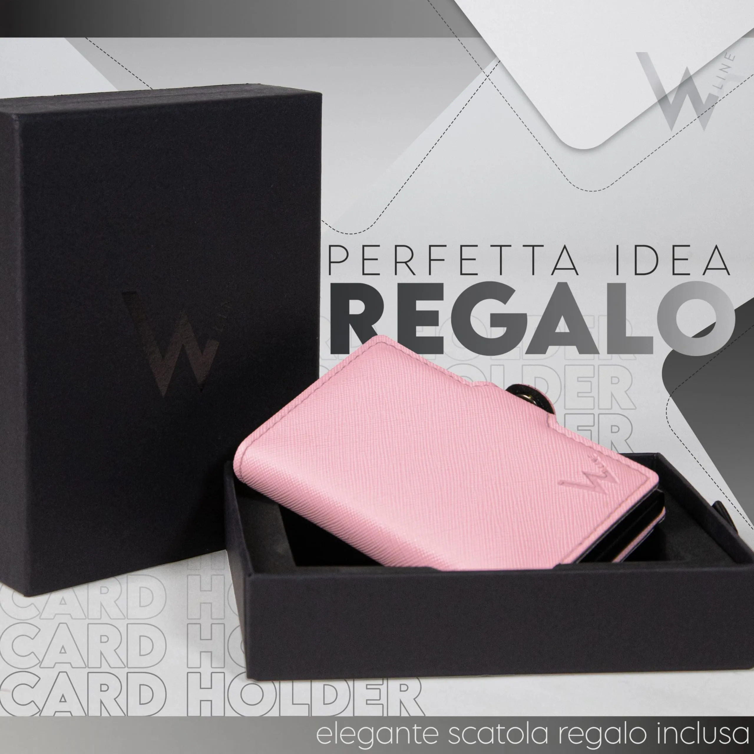 WLine Portafoglio Donna Piccolo con Portamonete RFID in Pelle PU, Rosa e Nero Saffiano, con Zip - immagine 5