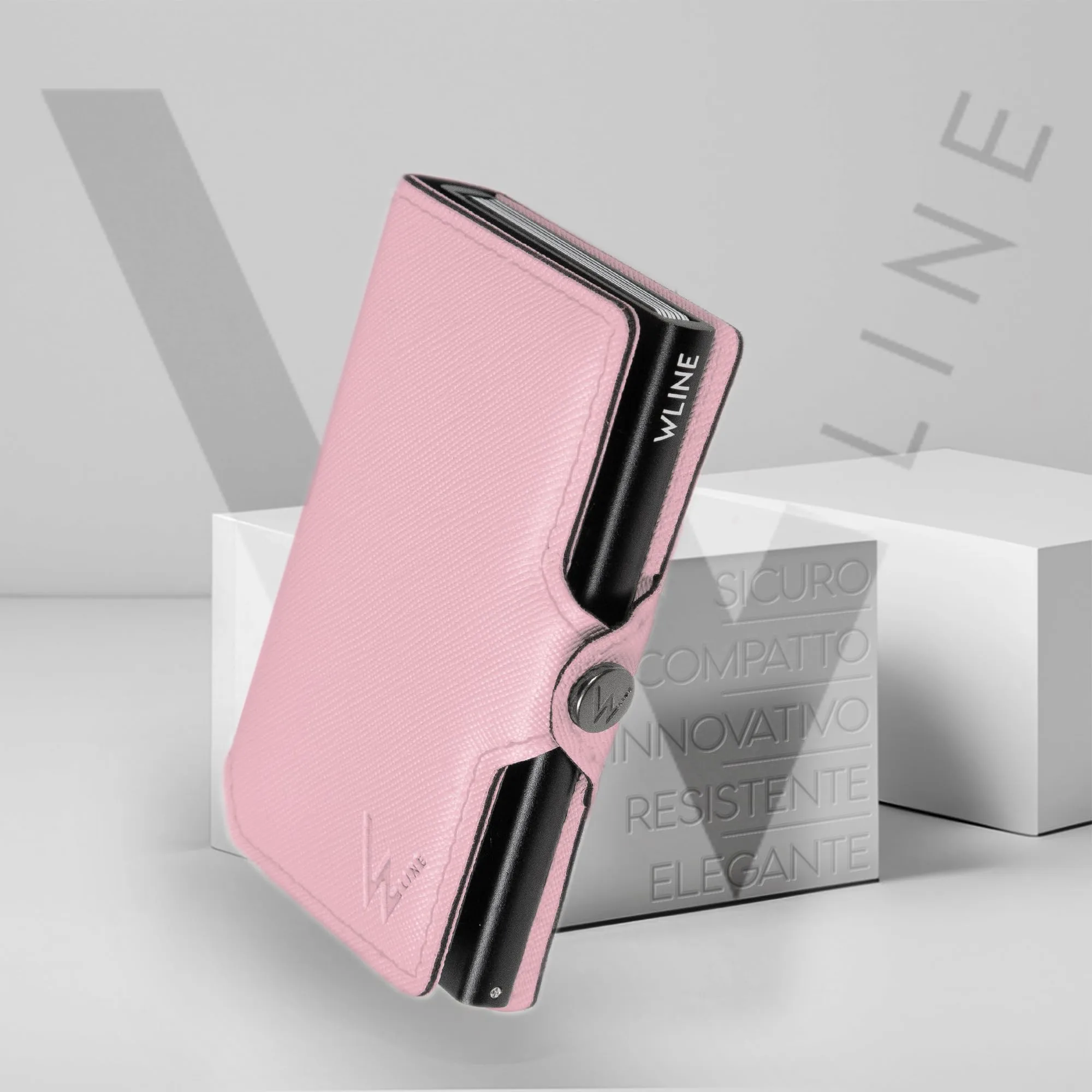 WLine Portafoglio Donna Piccolo con Portamonete RFID in Pelle PU, Rosa e Nero Saffiano, con Zip - immagine 6