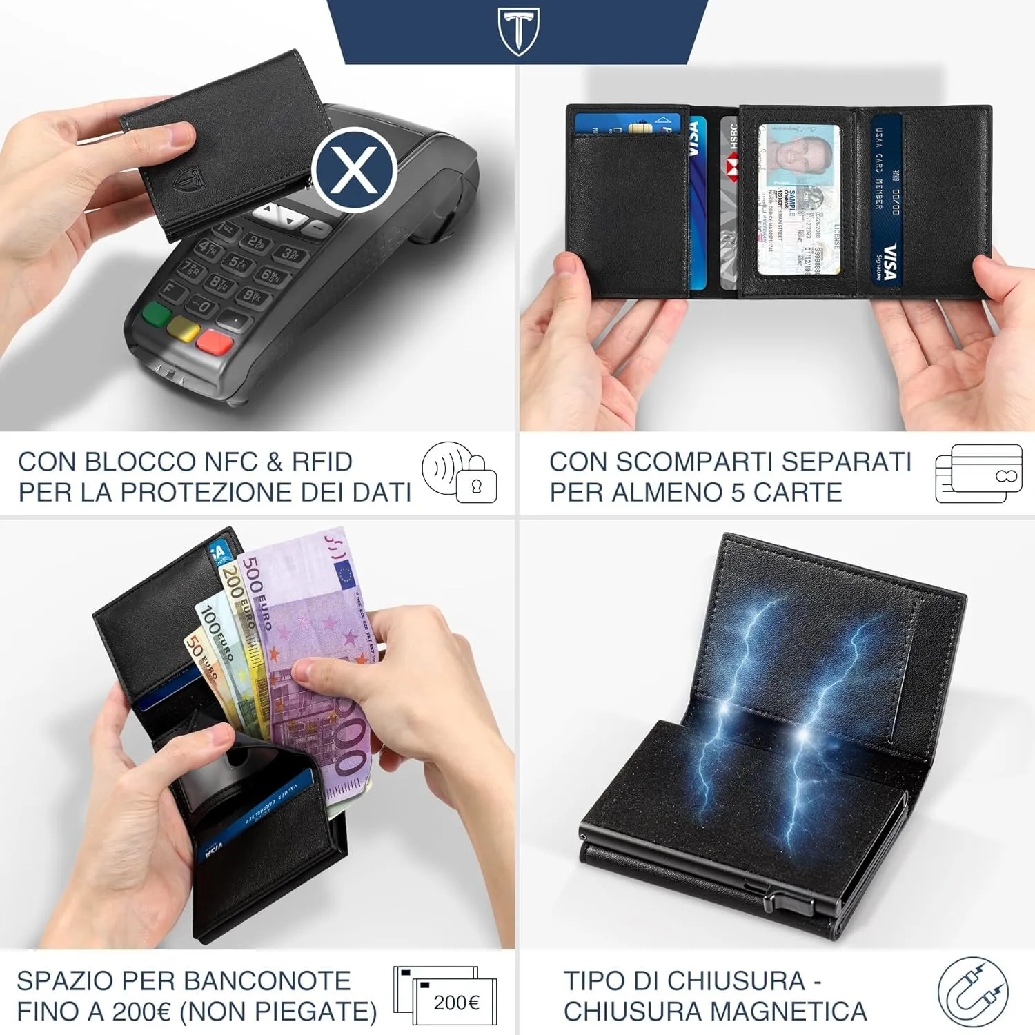 TEEHON Portafoglio Uomo Slim in Pelle con Protezione RFID - immagine 2