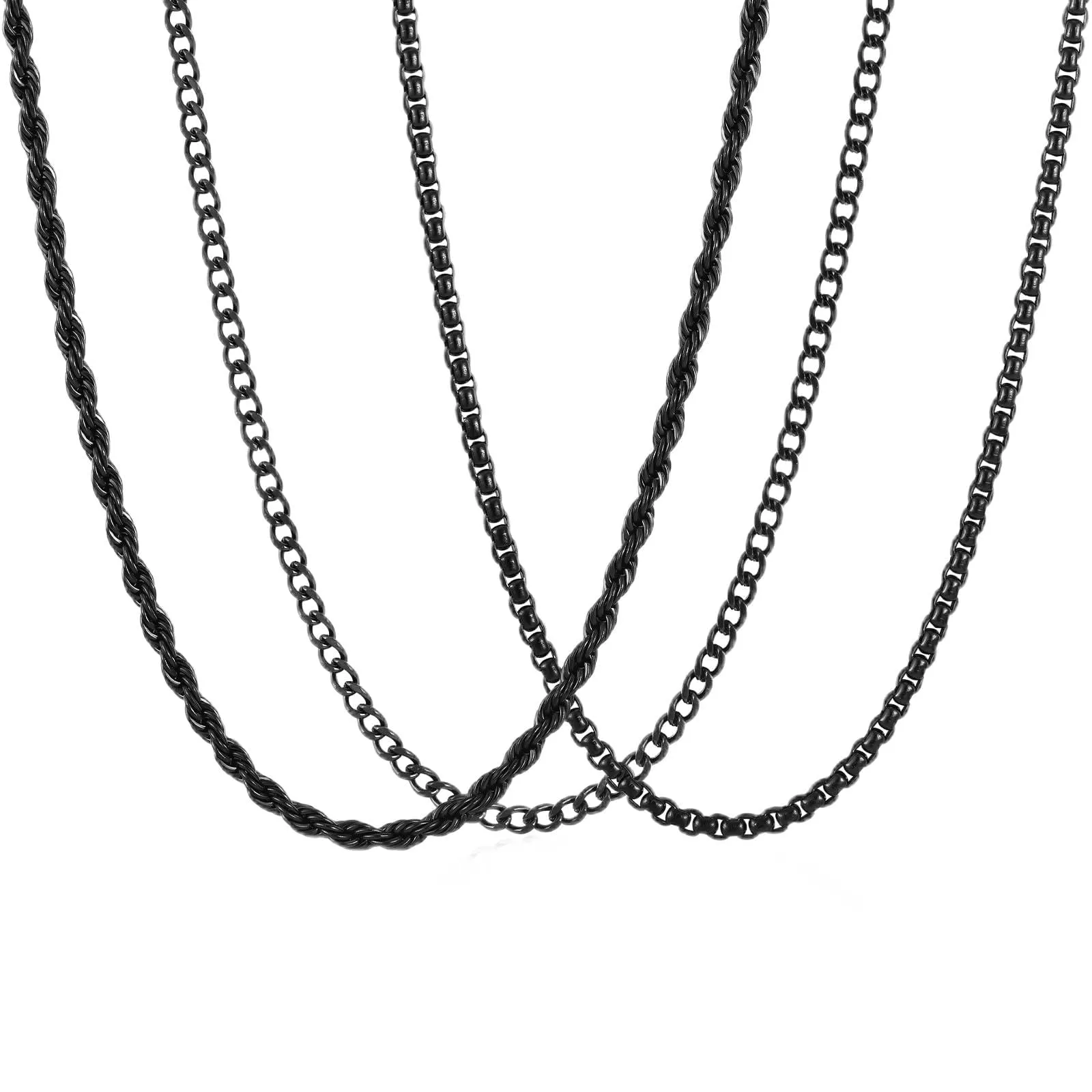 Esmoly Set 3 Collane Uomo Cuban Chain in Acciaio Inossidabile (Nero, 50cm/6mm) - immagine 1