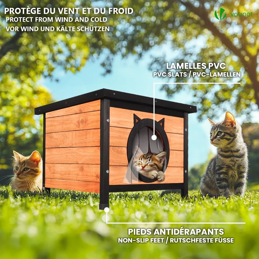 VOUNOT Casetta per Gatti in Legno con Design Orecchie di Gatto, Cuccia da Esterno e Interno 57 x 45 x 43 cm - immagine 3