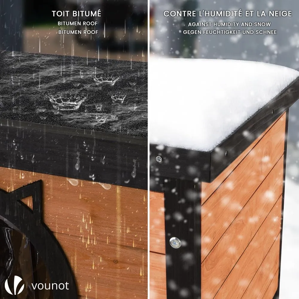 VOUNOT Casetta per Gatti in Legno con Design Orecchie di Gatto, Cuccia da Esterno e Interno 57 x 45 x 43 cm - immagine 4