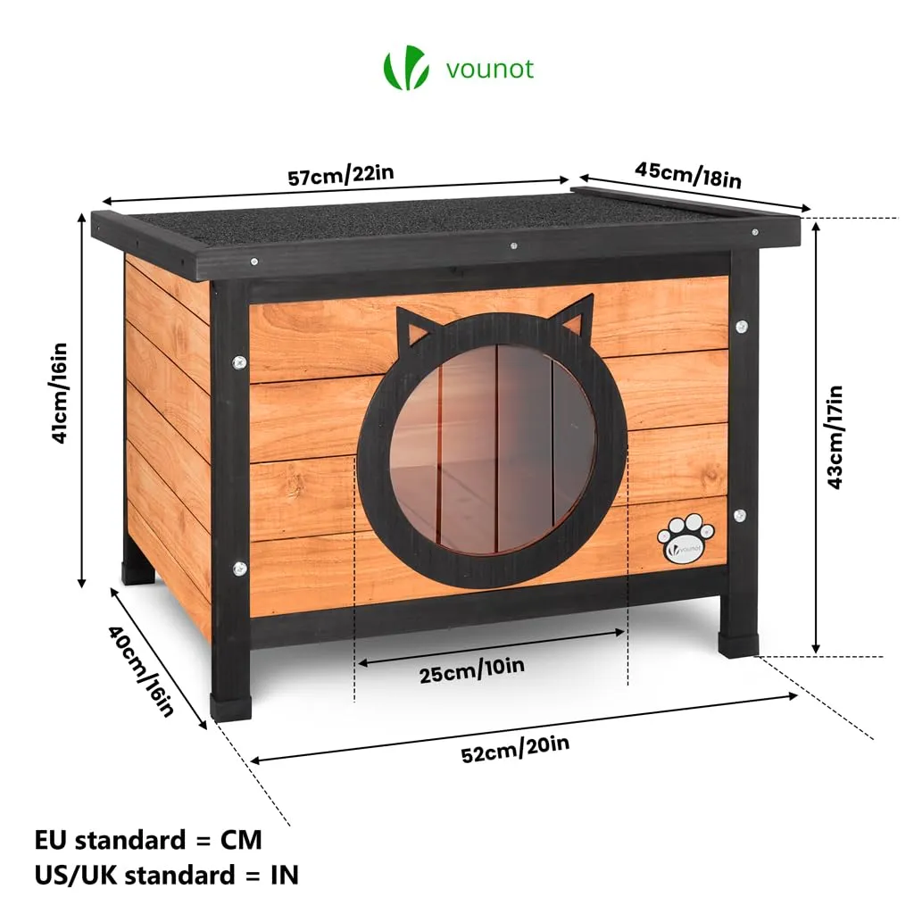 VOUNOT Casetta per Gatti in Legno con Design Orecchie di Gatto, Cuccia da Esterno e Interno 57 x 45 x 43 cm - immagine 5