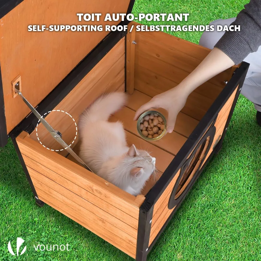 VOUNOT Casetta per Gatti in Legno con Design Orecchie di Gatto, Cuccia da Esterno e Interno 57 x 45 x 43 cm - immagine 6