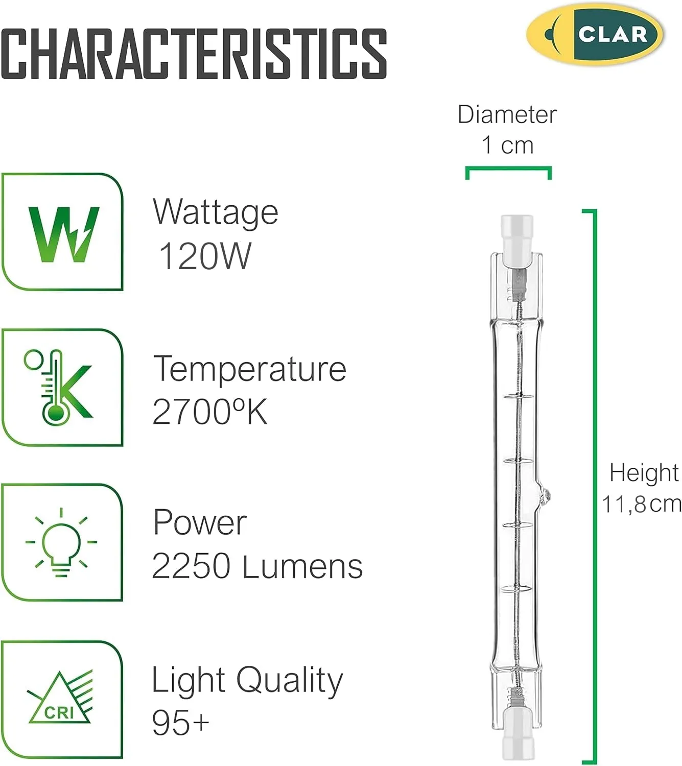 CLAR Lampadina Alogena R7S 120W 118mm (Pack 100) - immagine 2