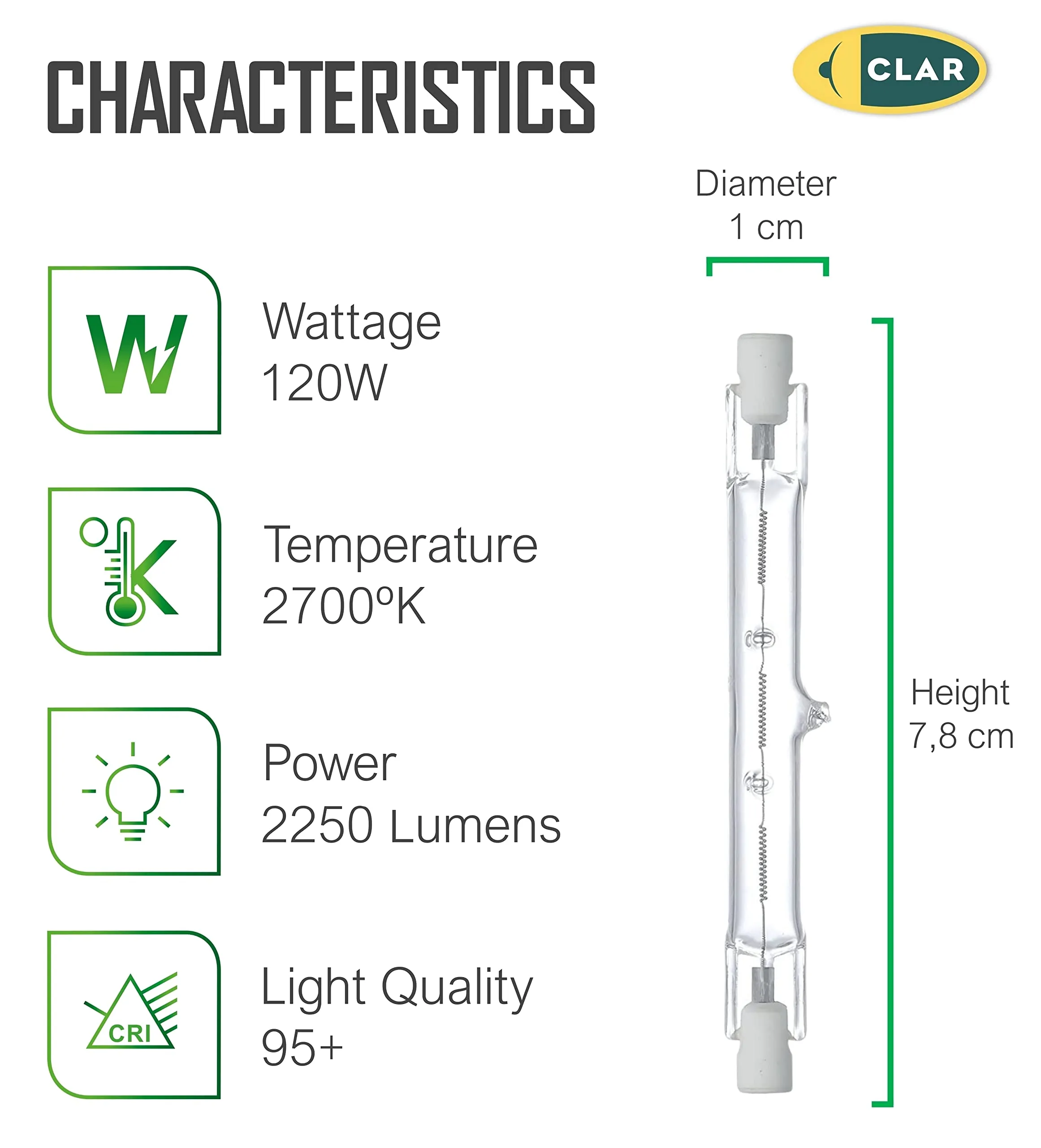CLAR Lampadina Alogena R7S 120W 78mm (Pack 100) - immagine 2