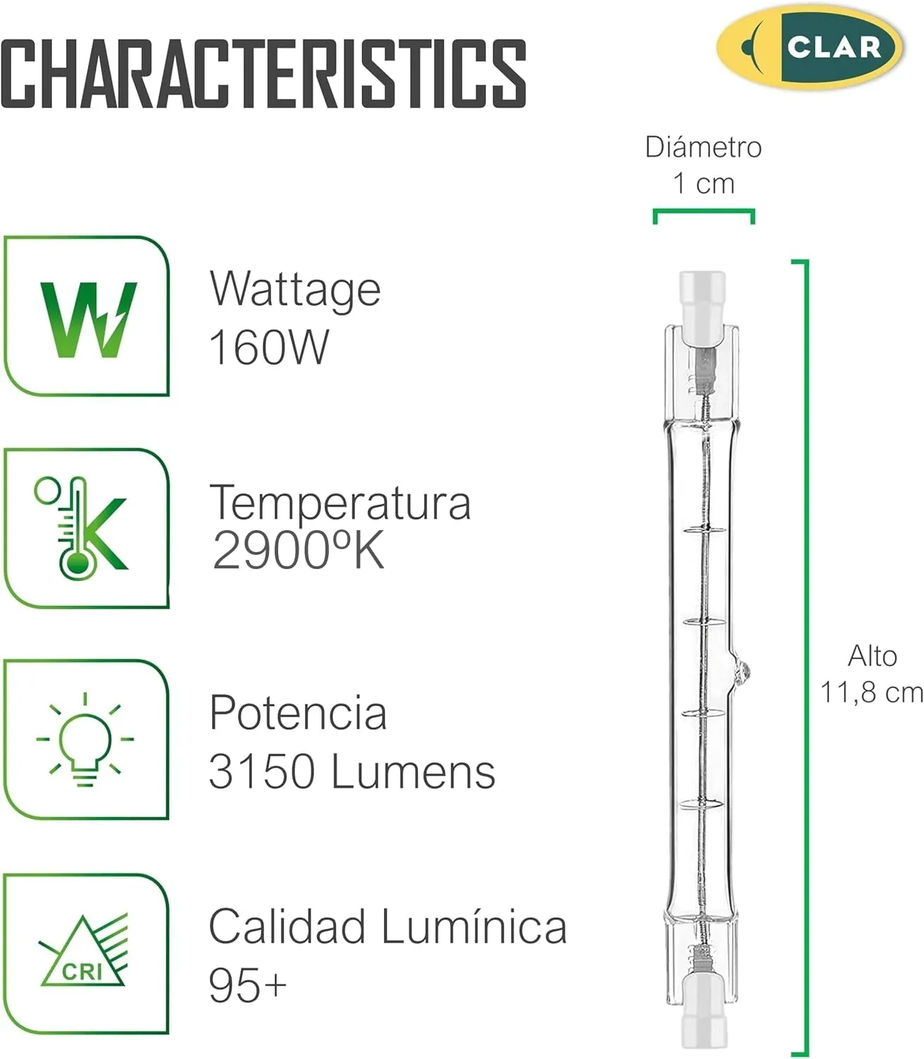 CLAR Lampadina Alogena R7S 118mm 160W (Confezione da 100) - immagine 2