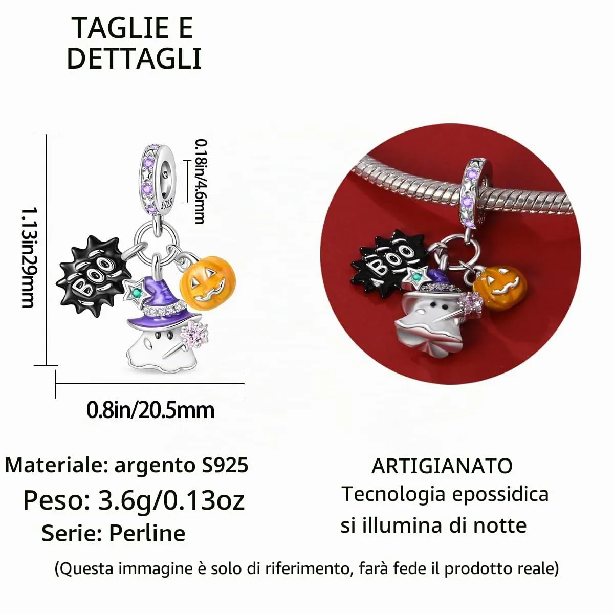 TINSLO Bead Charm Ciondolo Argento Sterling 925 con Cubic Zirconia per Braccialetti e Collane Europei - immagine 6