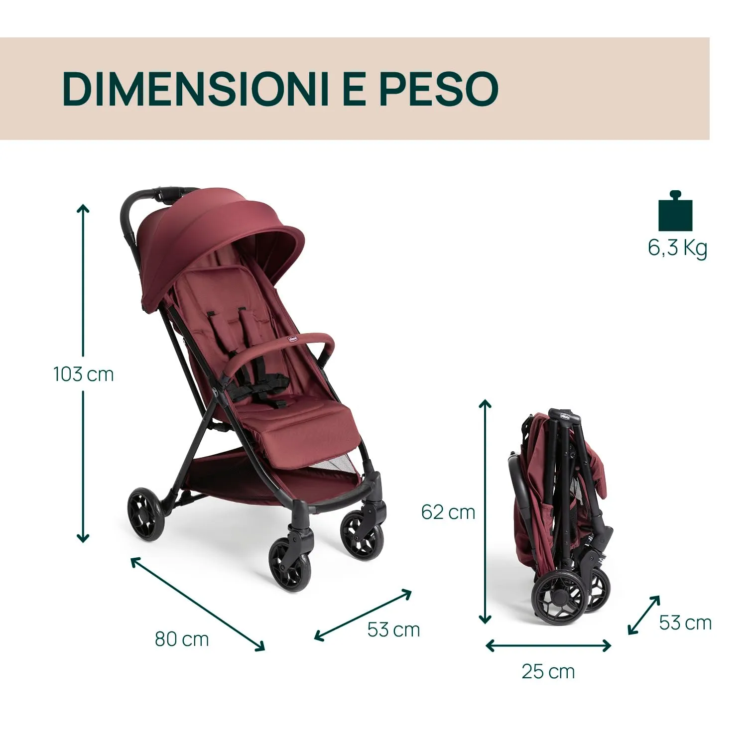 Chicco Urbino Passeggino 0-22 Kg, Rosso - immagine 2