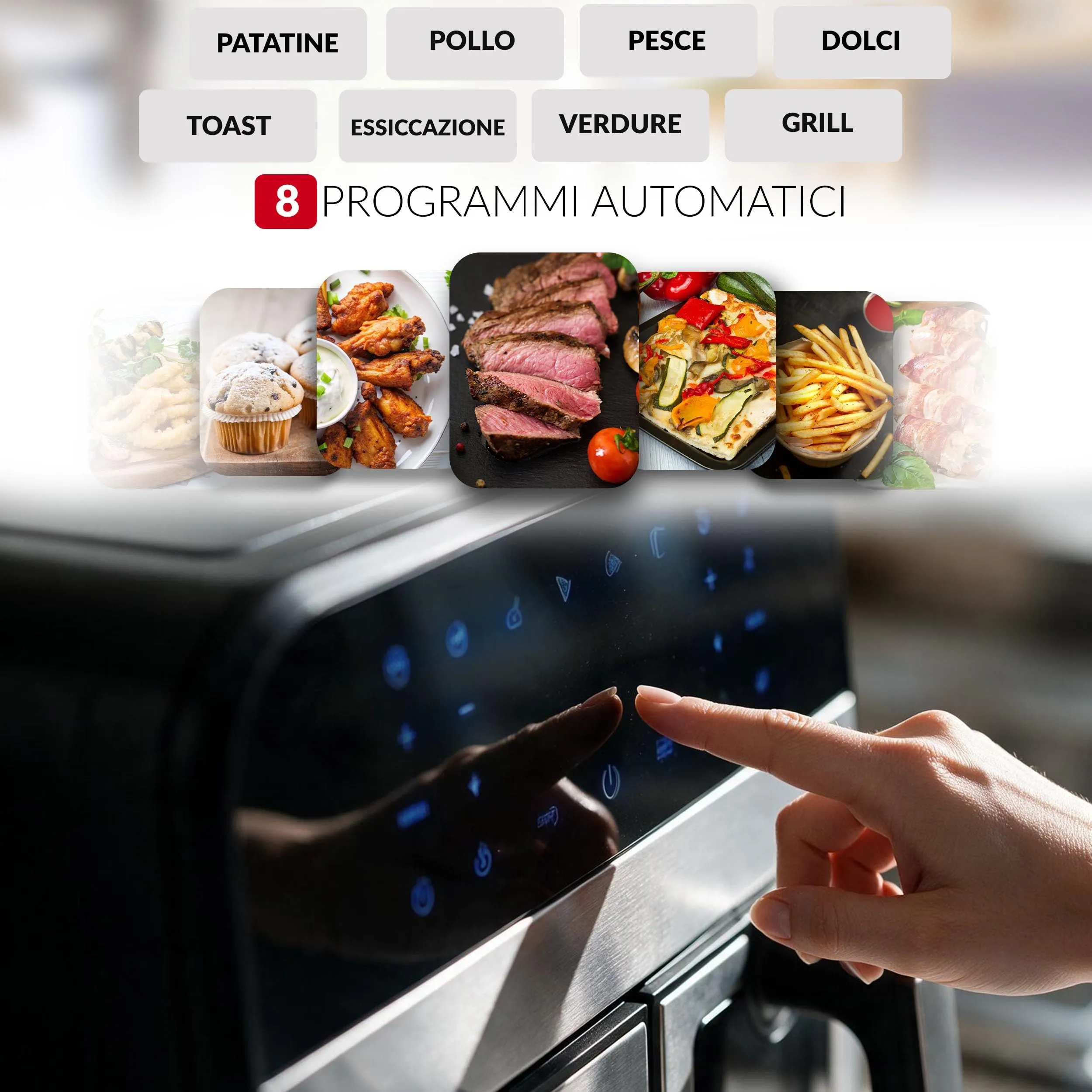 LEHMANN Friggitrice ad Aria Doppio Cestello XXL 2400W, 2 Cassetti da 4,5L con Finestra, 12 Programmi, Controllo WiFi e Schermo Touch - immagine 5