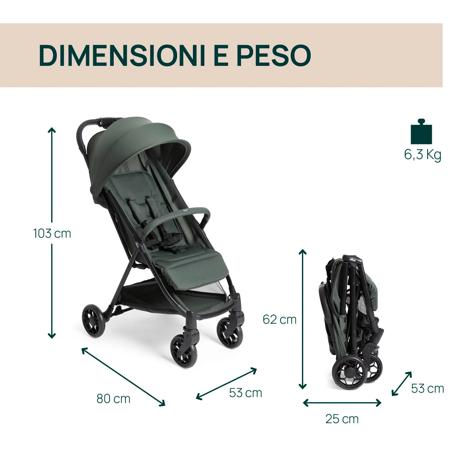 Chicco Urbino Passeggino 0-22 kg, Verde - immagine 3