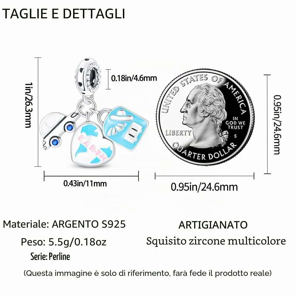 TINSLO Bead Charm in Argento Sterling 925 con Cubic Zirconia per Braccialetti e Collane europei - immagine 5