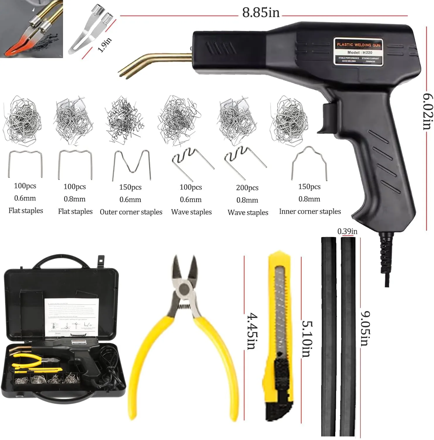HYHJMISTY 220W Saldatrice Plastica per Riparazione Paraurti Auto con 800 Chiodi di Saldatura, 2 Bacchette, Pinze e Coltello, Nero - immagine 5