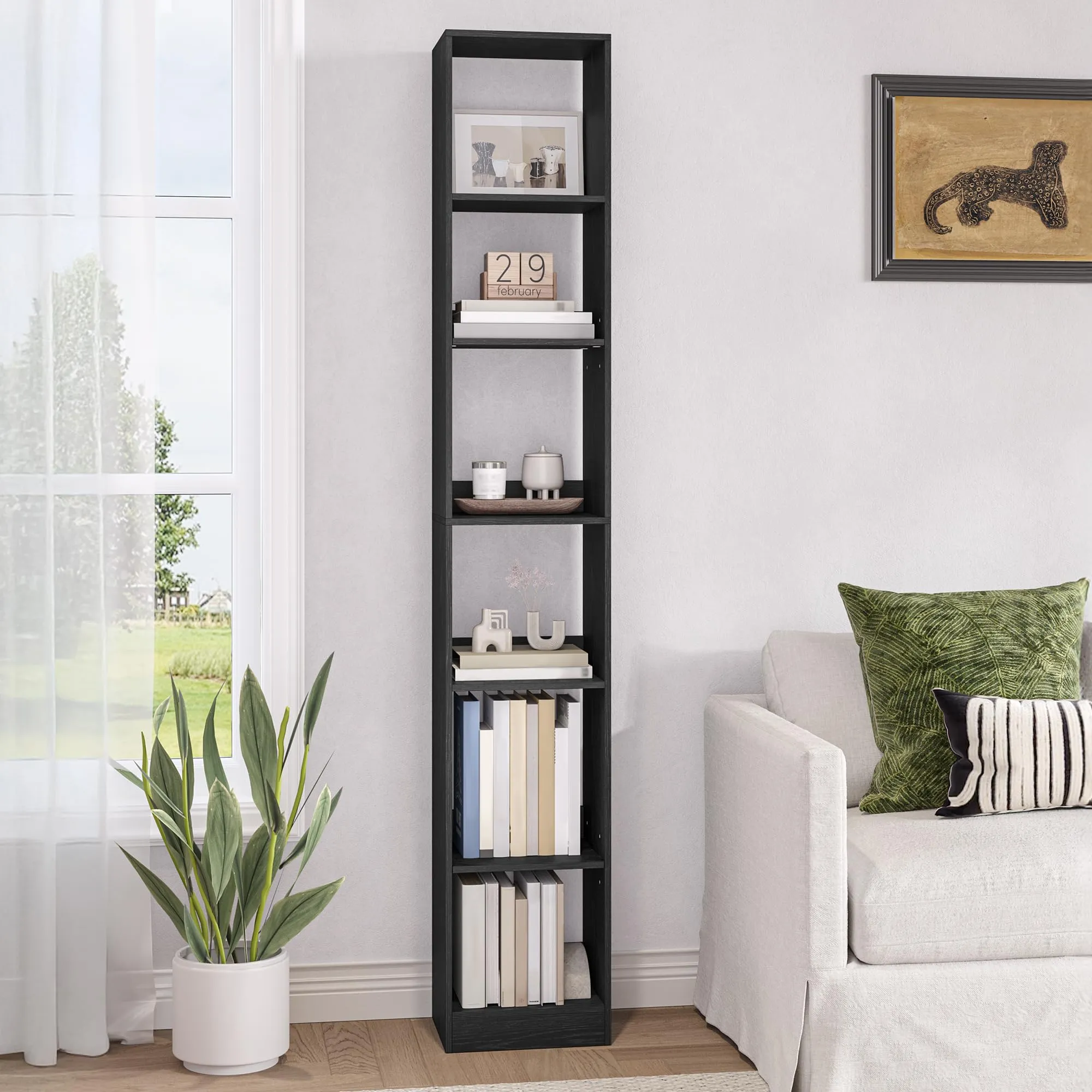 Hzuaneri Libreria a 6 Ripiani, 24 x 30 x 183 cm, Nero - immagine 1