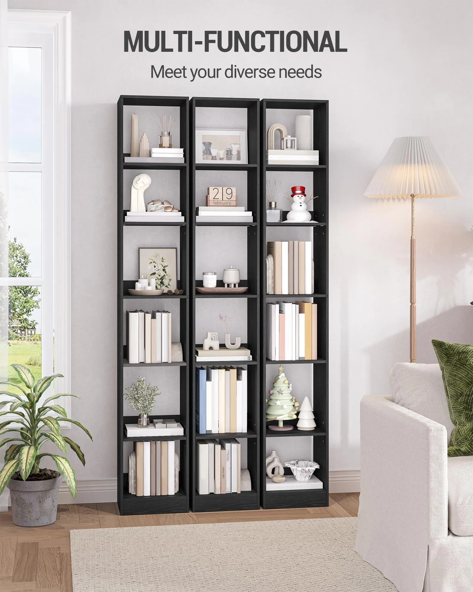 Hzuaneri Libreria a 6 Ripiani, 24 x 30 x 183 cm, Nero - immagine 3