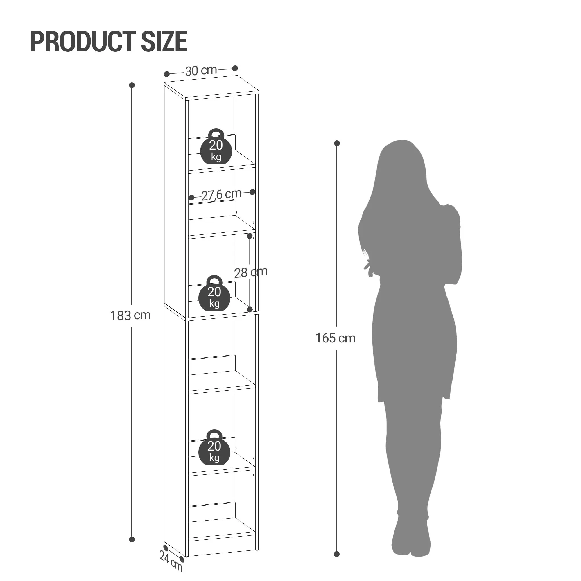 Hzuaneri Libreria a 6 Ripiani, 24 x 30 x 183 cm, Nero - immagine 7