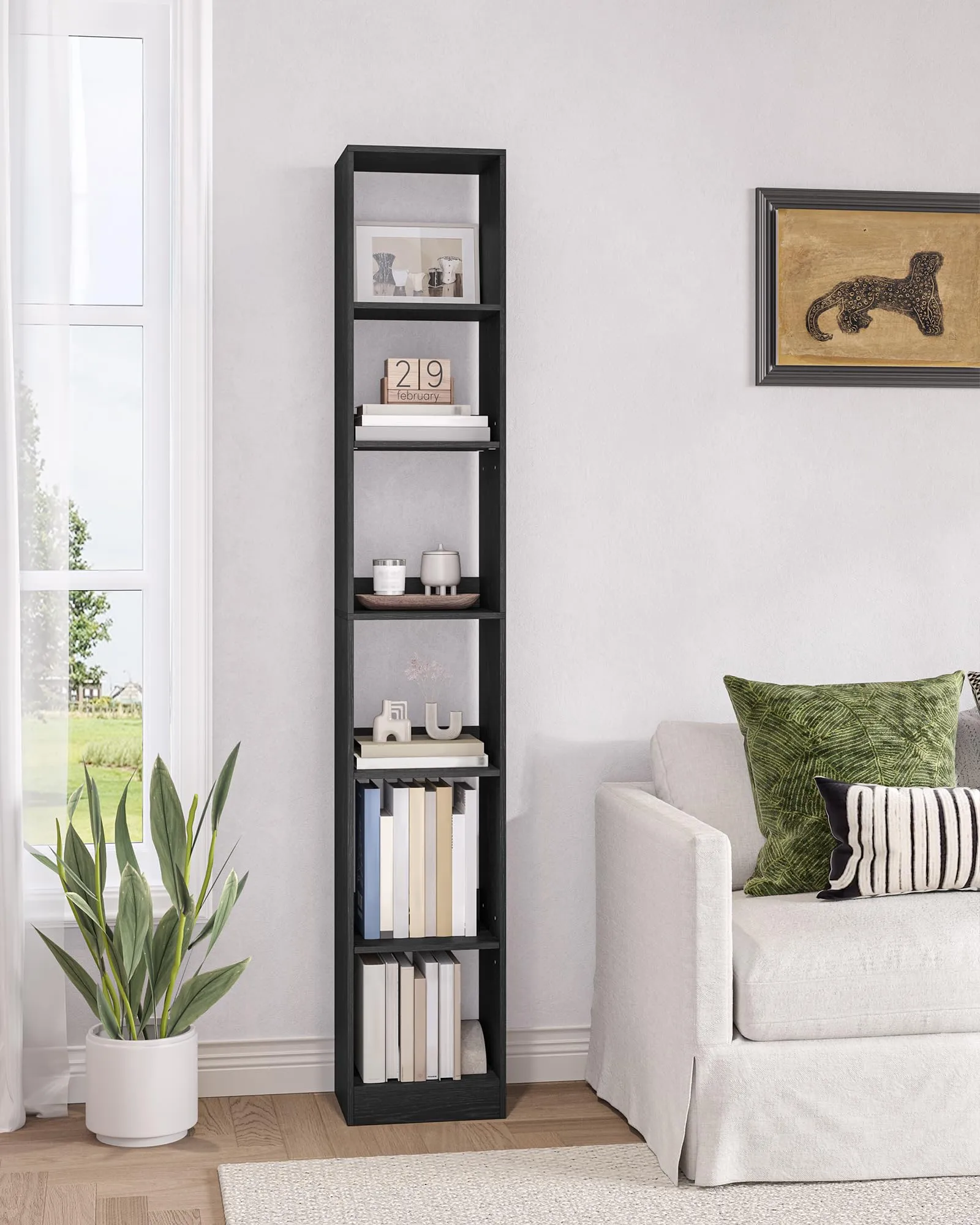 Hzuaneri Libreria a 6 Ripiani, 24 x 30 x 183 cm, Nero - immagine 8