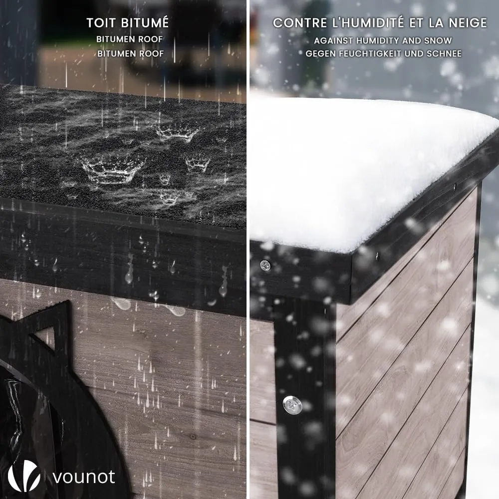 VOUNOT Casetta per Gatti in Legno con Porta Design Orecchie di Gatto, 57 x 45 x 43 cm, Grigio - immagine 4