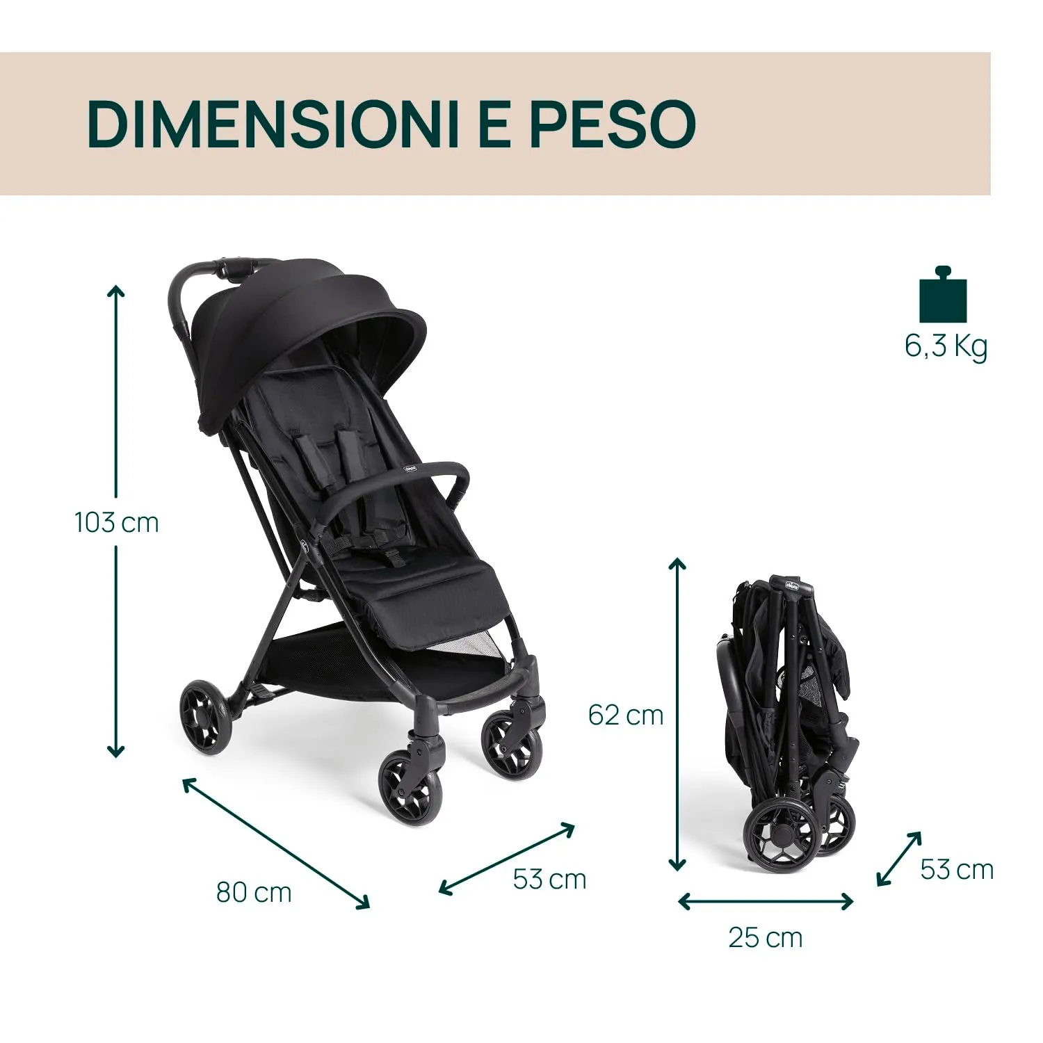 Chicco Urbino Passeggino 0-22 kg, Nero - immagine 2