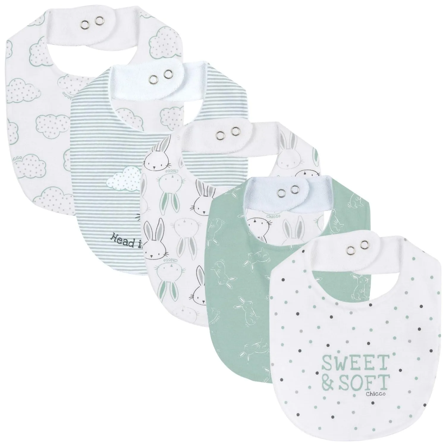 Chicco Bimbo 0-24 Set di 5 Bavaglie Animalier Verde - immagine 1