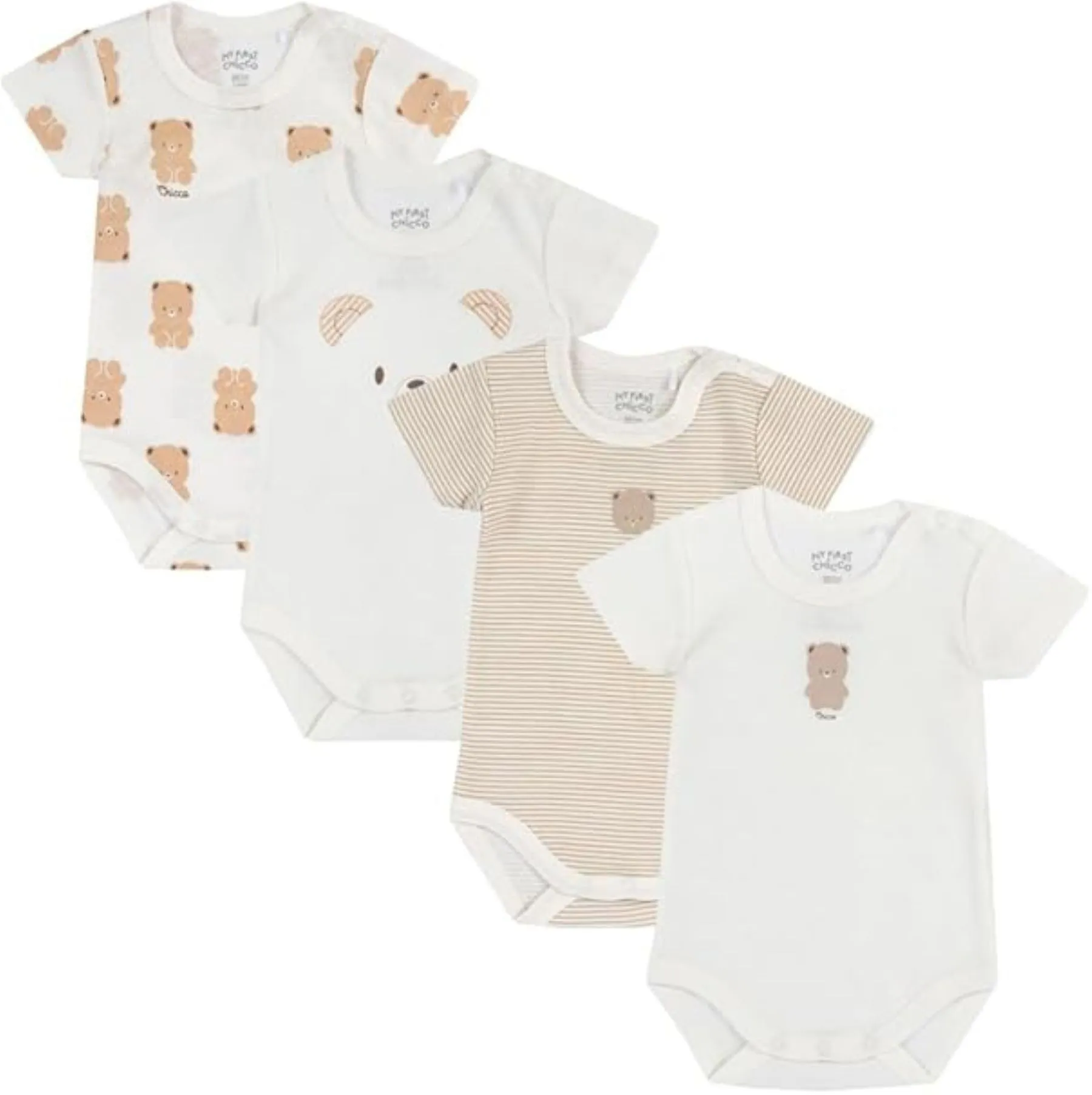 Chicco Set di 4 Body a Maniche Corte Bimbo 0-24 Mesi, Beige - immagine 1