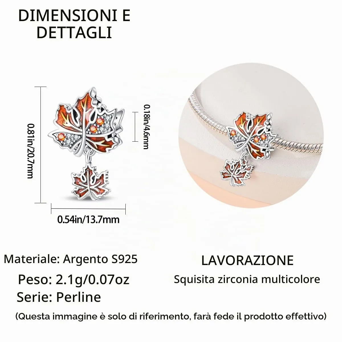 TINSLO Bead Charm Ciondolo Argento Sterling 925 con Cubic Zirconia per Pandora Braccialetti e Collane Europee - immagine 5