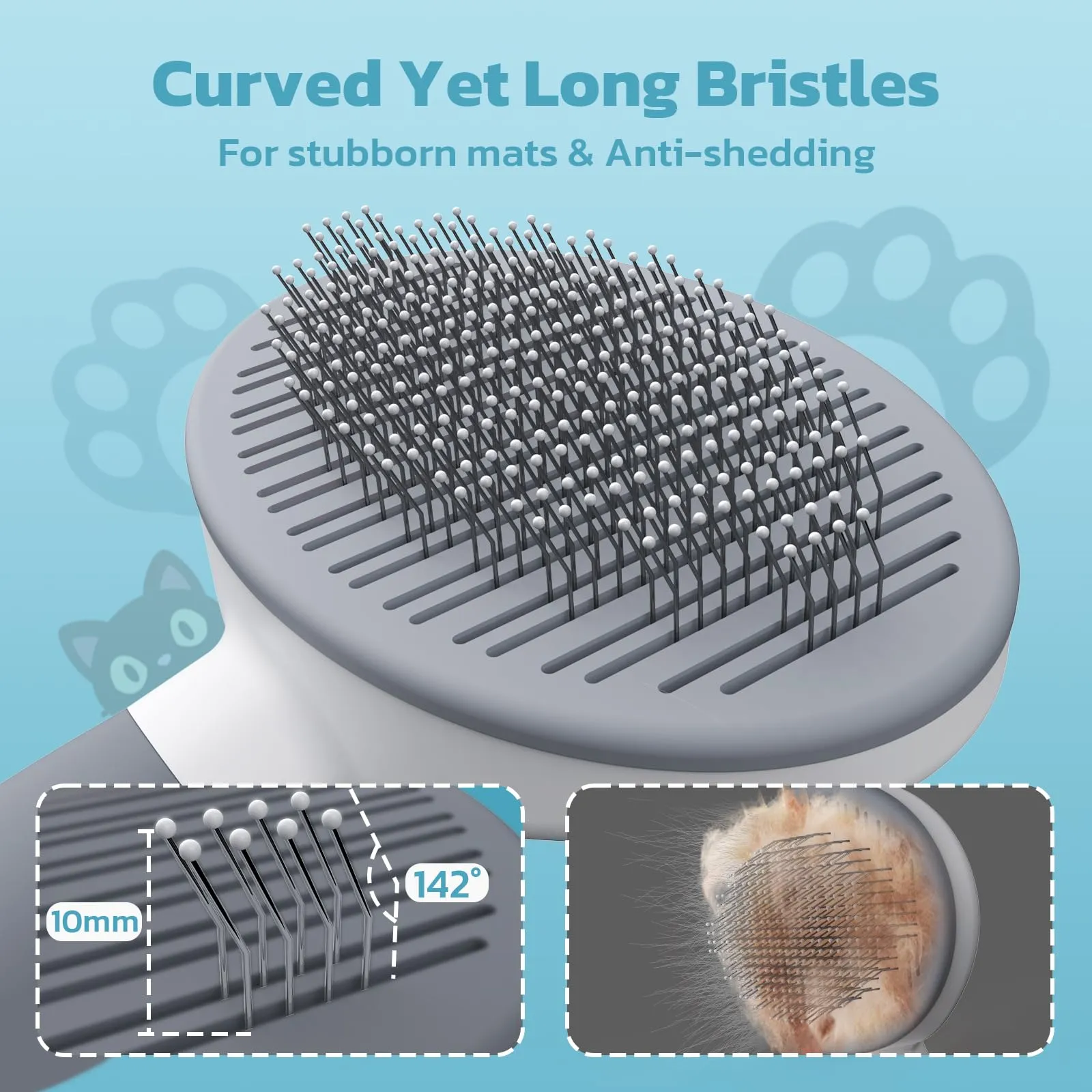 Zivacate Brosse pour Chat et Chien, Outil de Toilettage pour Poils Courts et Longs, Gris - immagine 3
