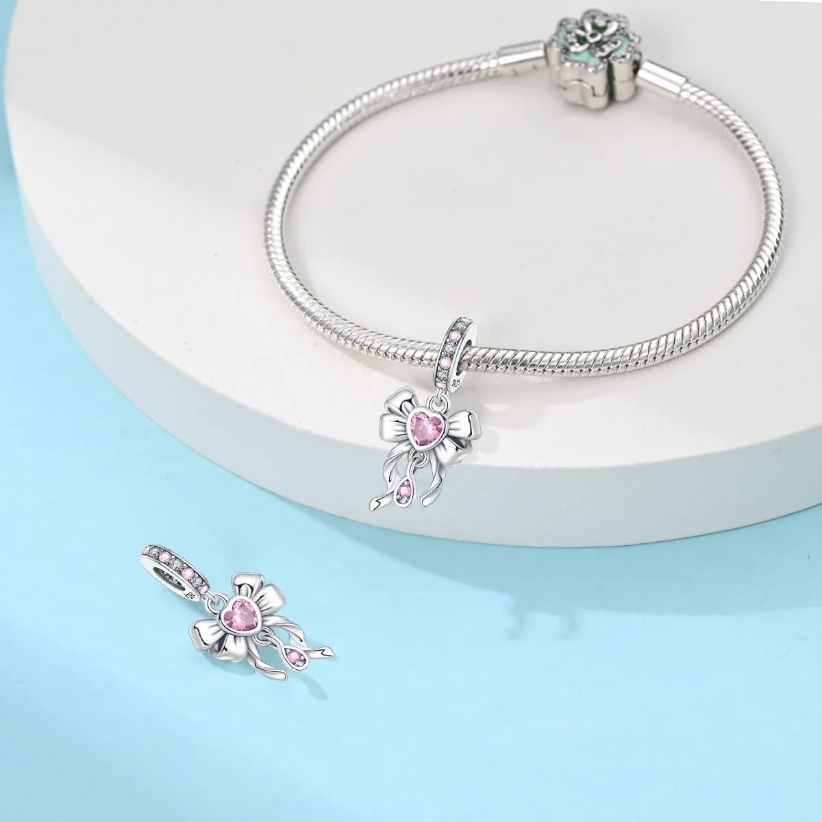 TINSLO Bead Charm Argento Sterling 925 con Cubic Zirconia per Braccialetti e Collane Europei - immagine 3
