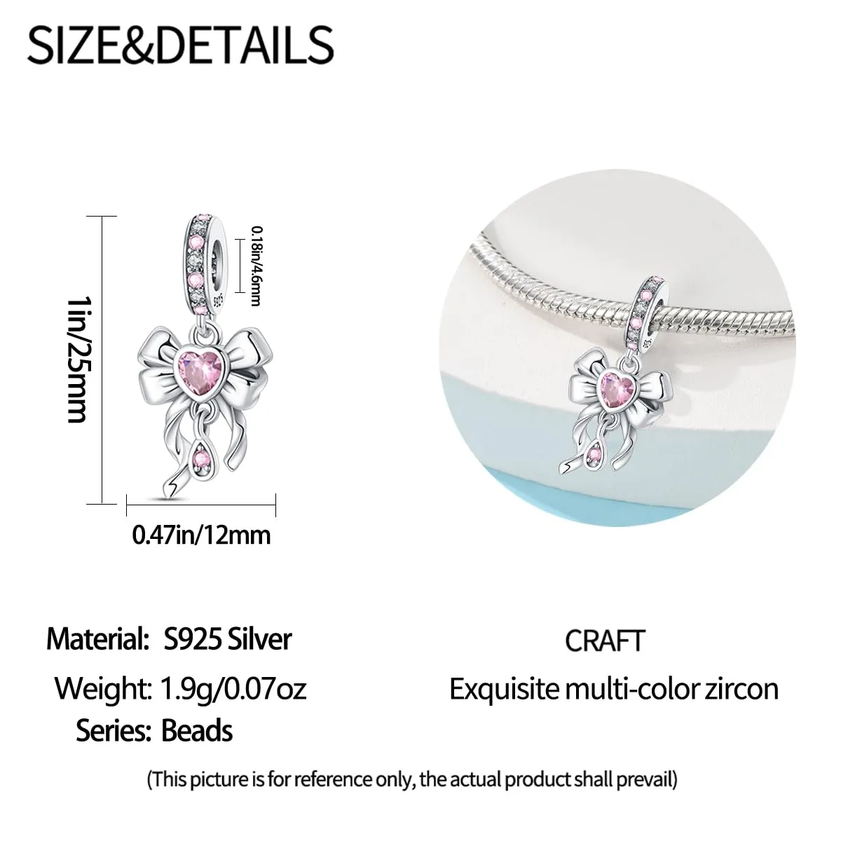 TINSLO Bead Charm Argento Sterling 925 con Cubic Zirconia per Braccialetti e Collane Europei - immagine 5
