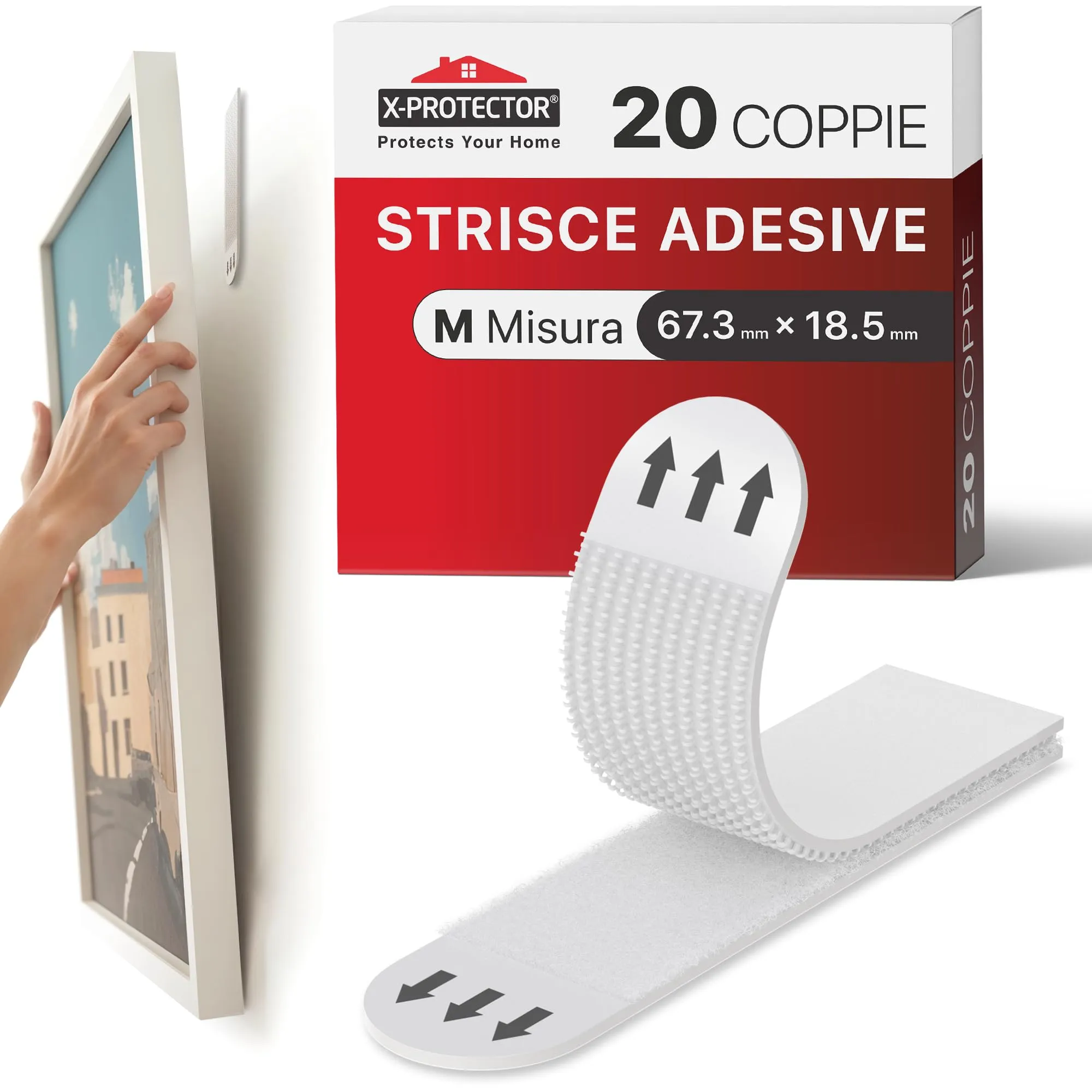 X-Protector Strisce Appendi Quadri Adesive, 20 Coppie, Medium, Bianco - immagine 1
